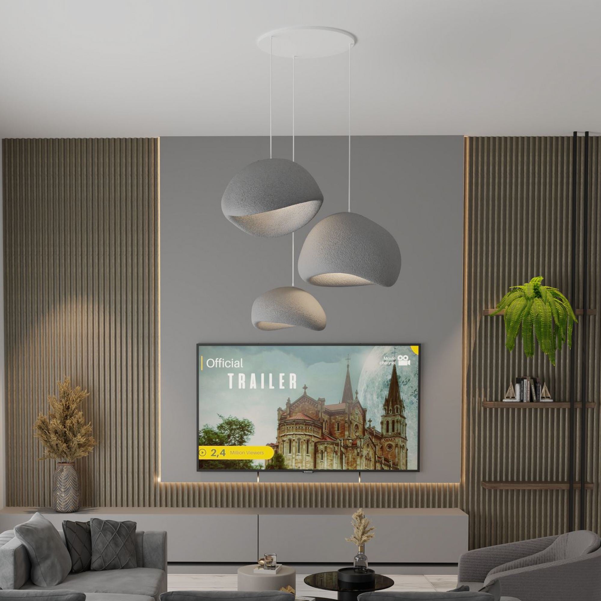 Candeeiro de Teto – 50 x 37 x 28 cm – Cinza Concreto – Composto Polimérico