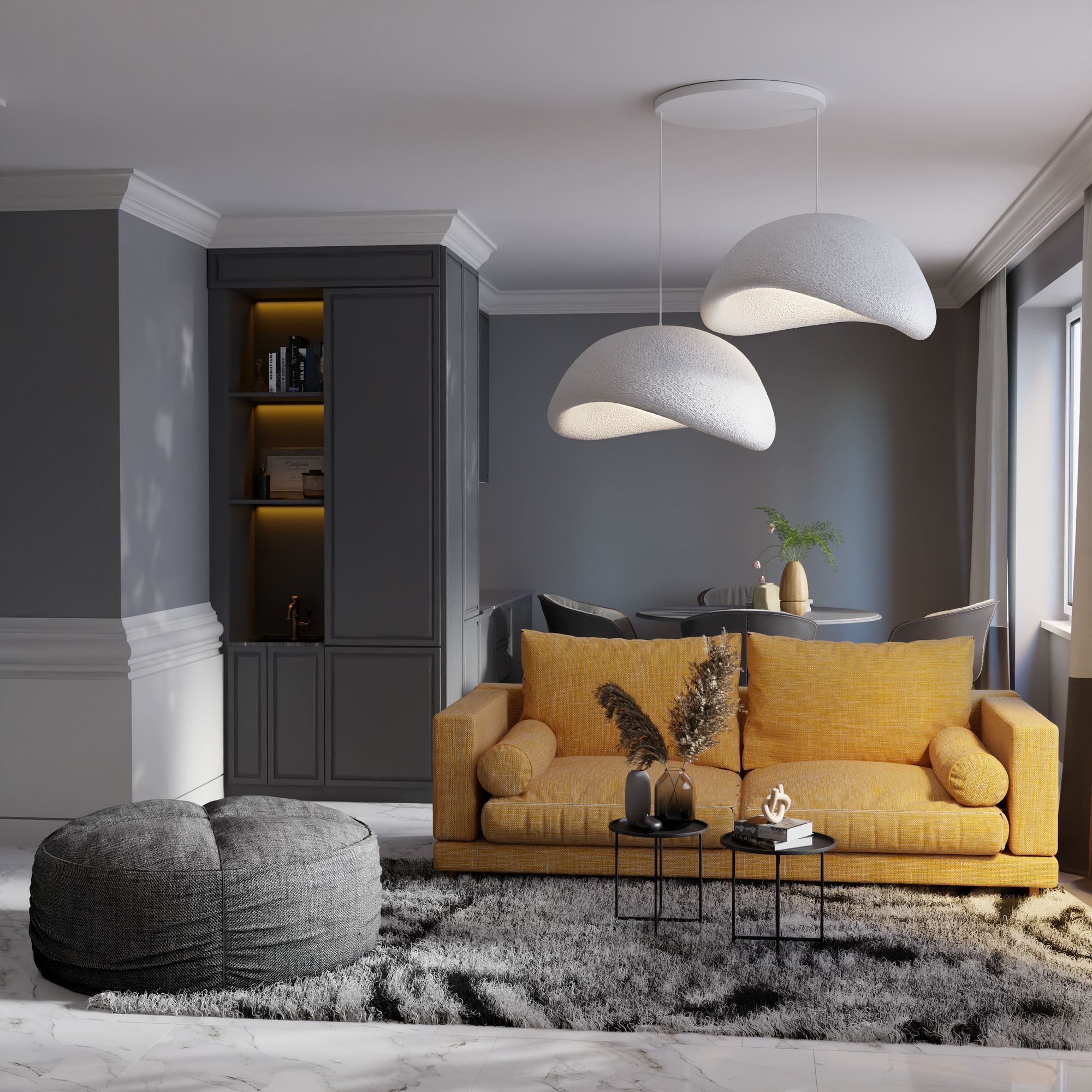 Candeeiro de Teto – 50 x 37 x 28 cm – Branco – Composto Polimérico