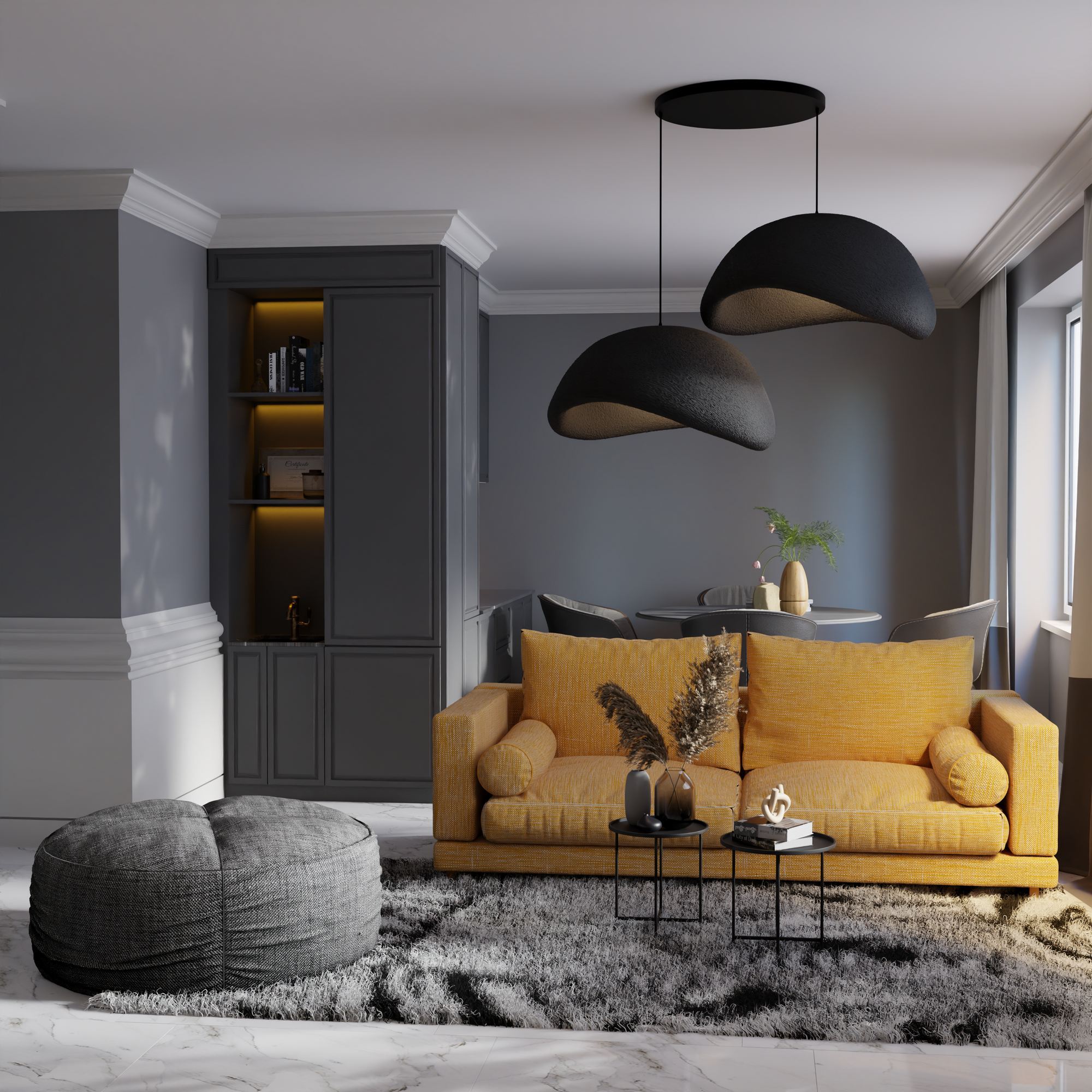 Candeeiro de Teto – 50 x 37 x 28 cm – Preto – Composto Polimérico