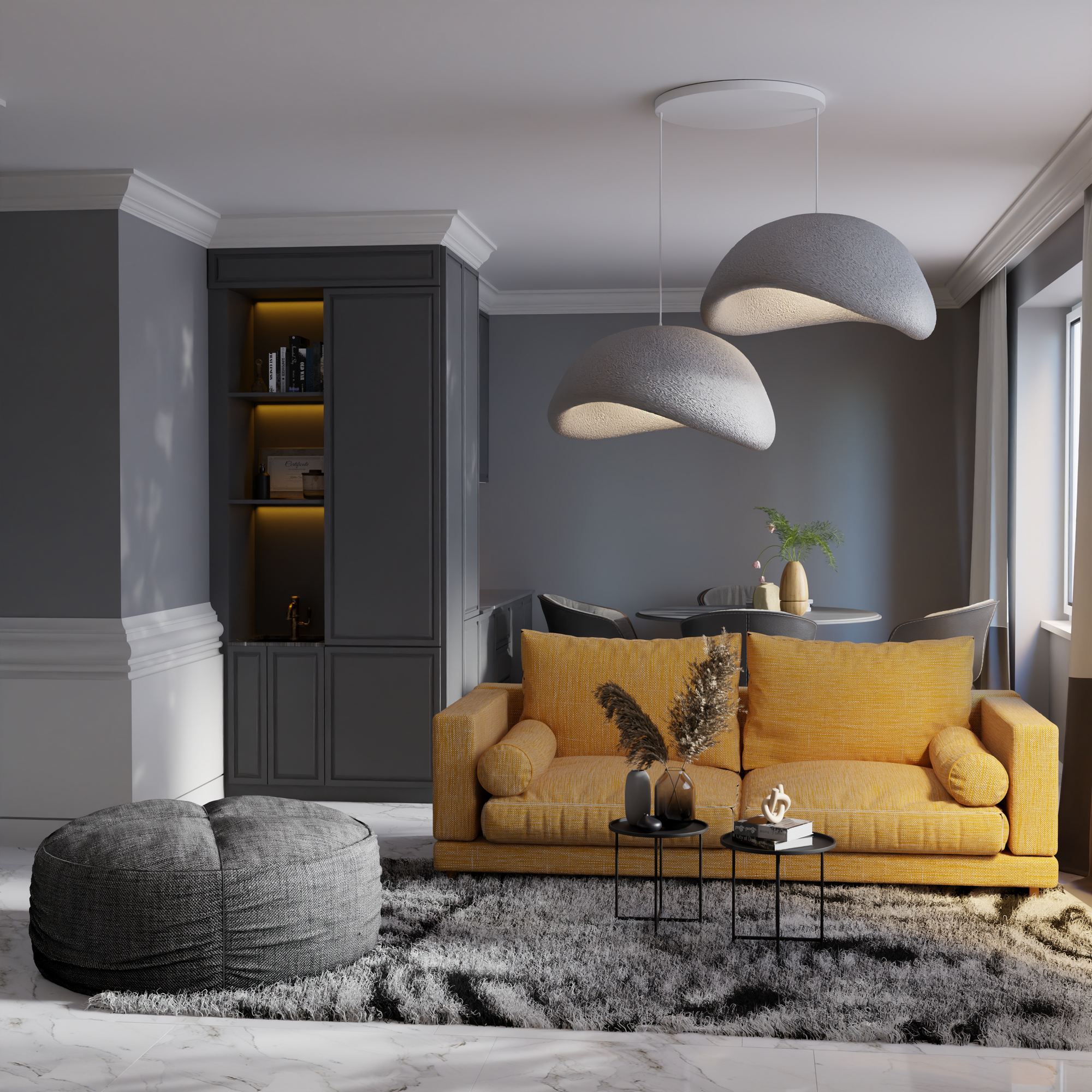 Candeeiro de Teto – 50 x 37 x 28 cm – Cinza Concreto – Composto Polimérico