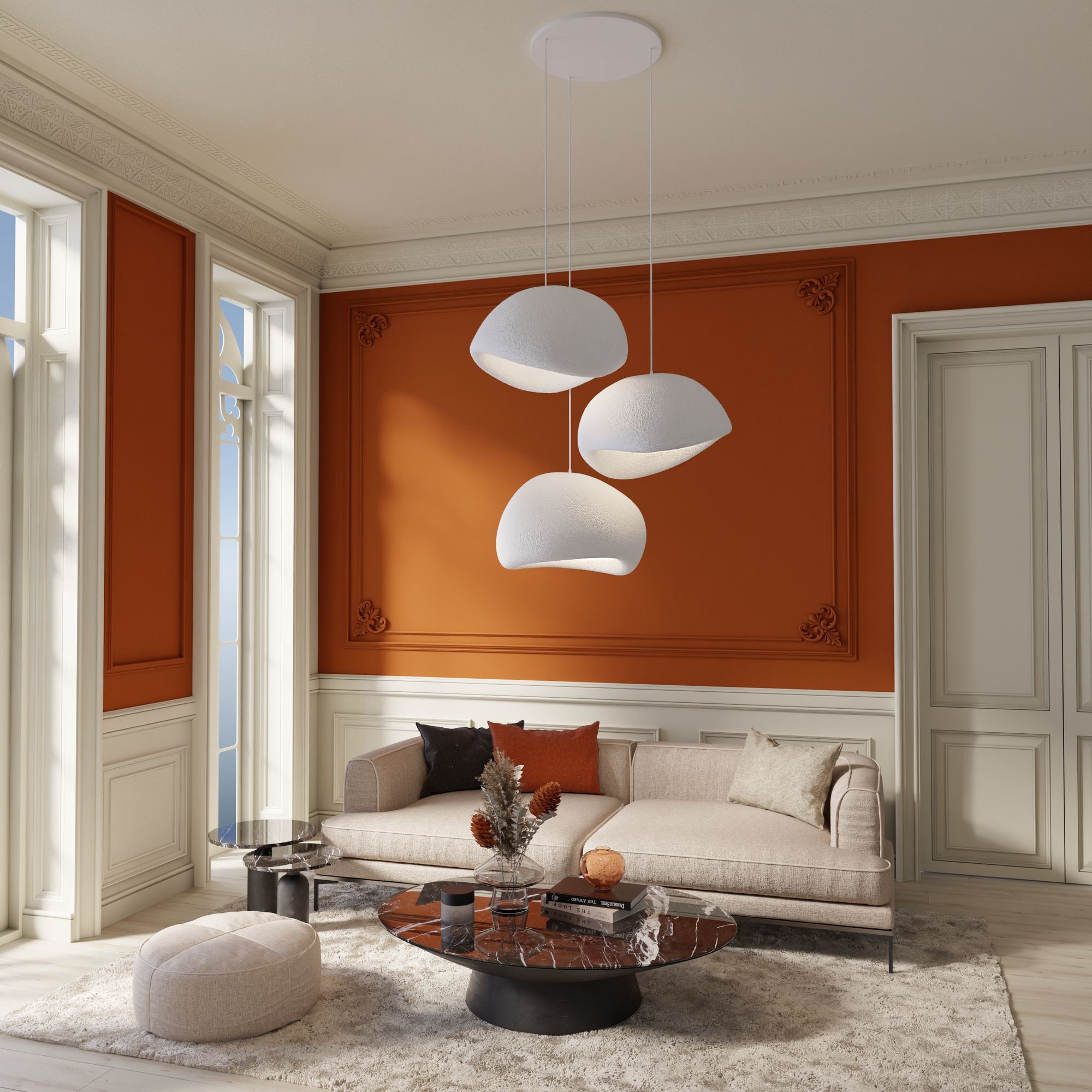 Candeeiro de Teto – 50 x 37 x 28 cm, 42 x 38 x 28 cm – Branco – Composto Polimérico