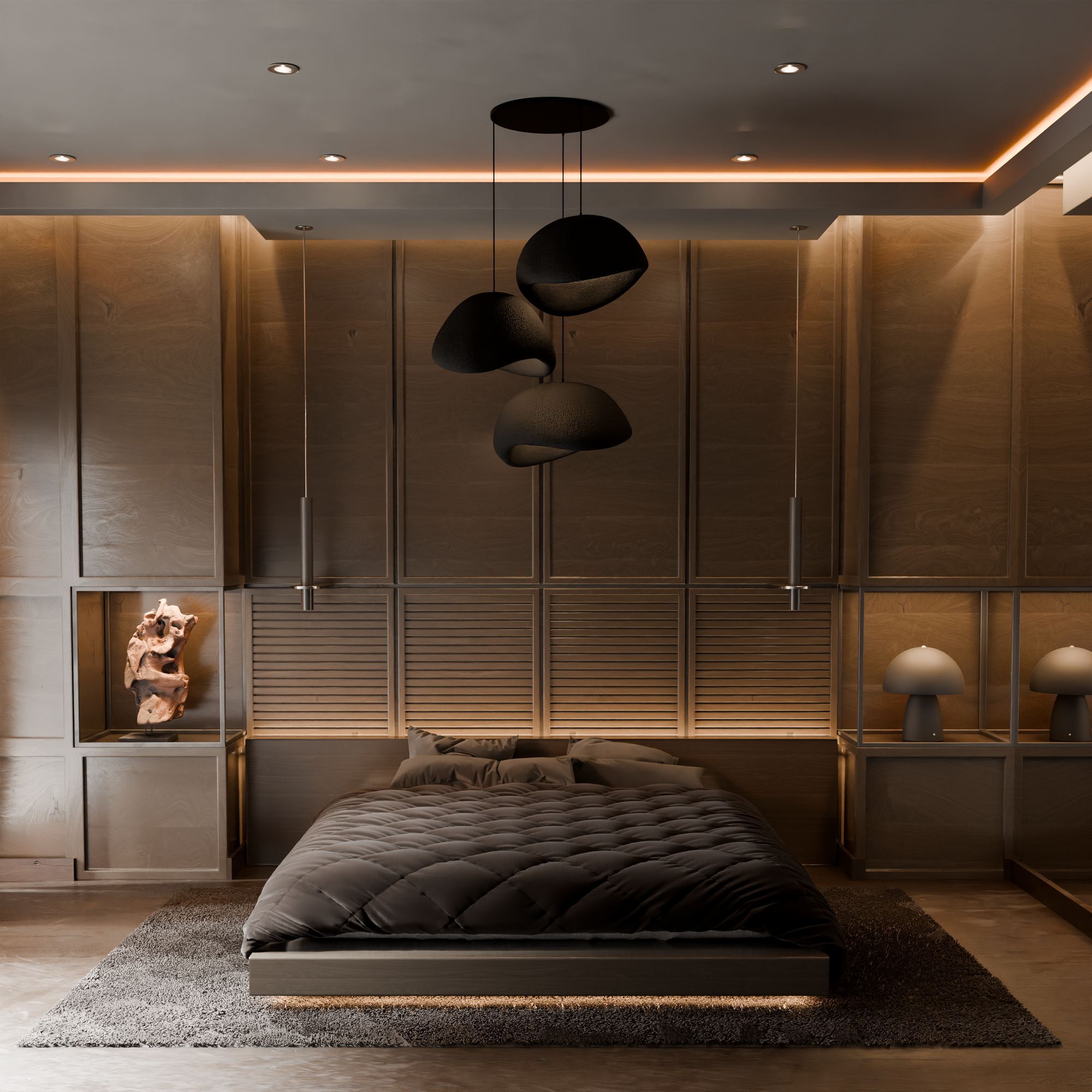 Candeeiro de Teto – 50 x 37 x 28 cm – Preto – Composto Polimérico