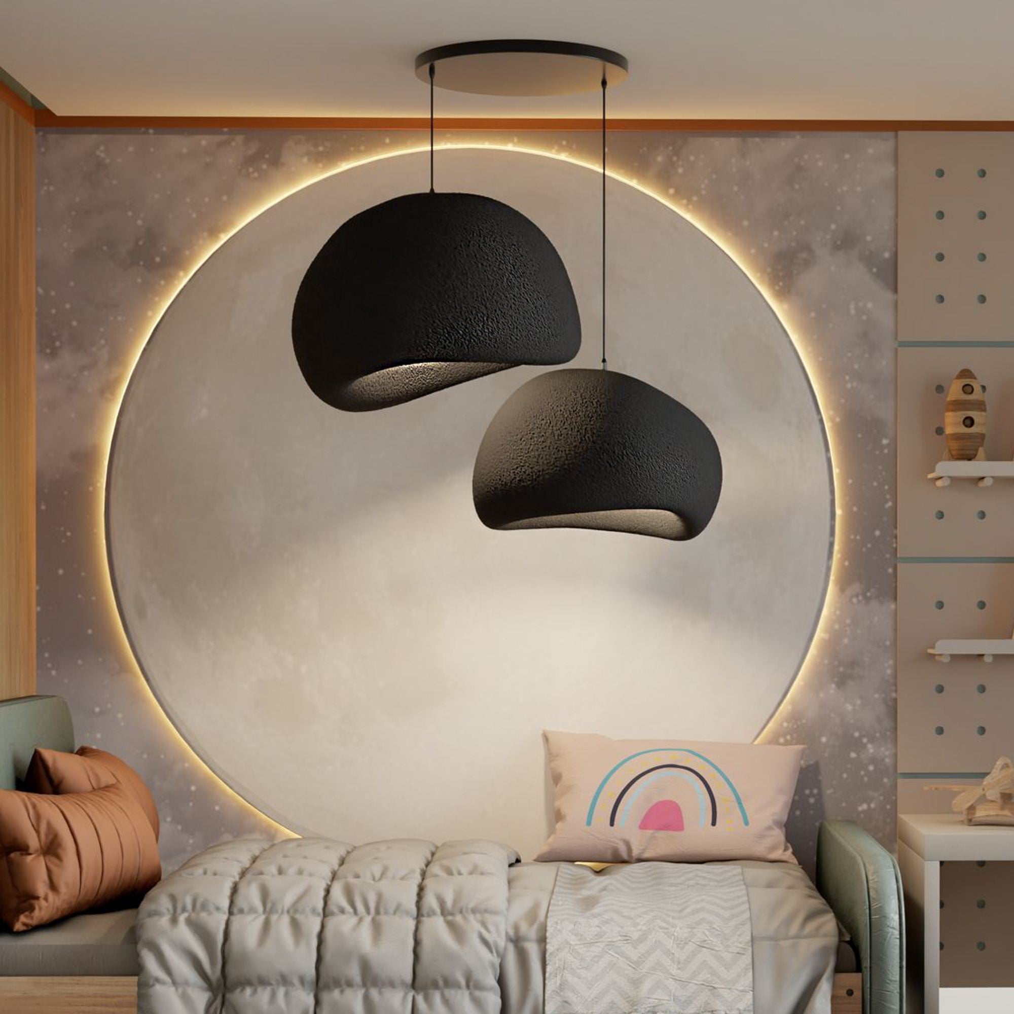 Candeeiro de Teto – 50 x 45 x 32 cm, 42 x 38 x 28 cm – Preto – Composto Polimérico