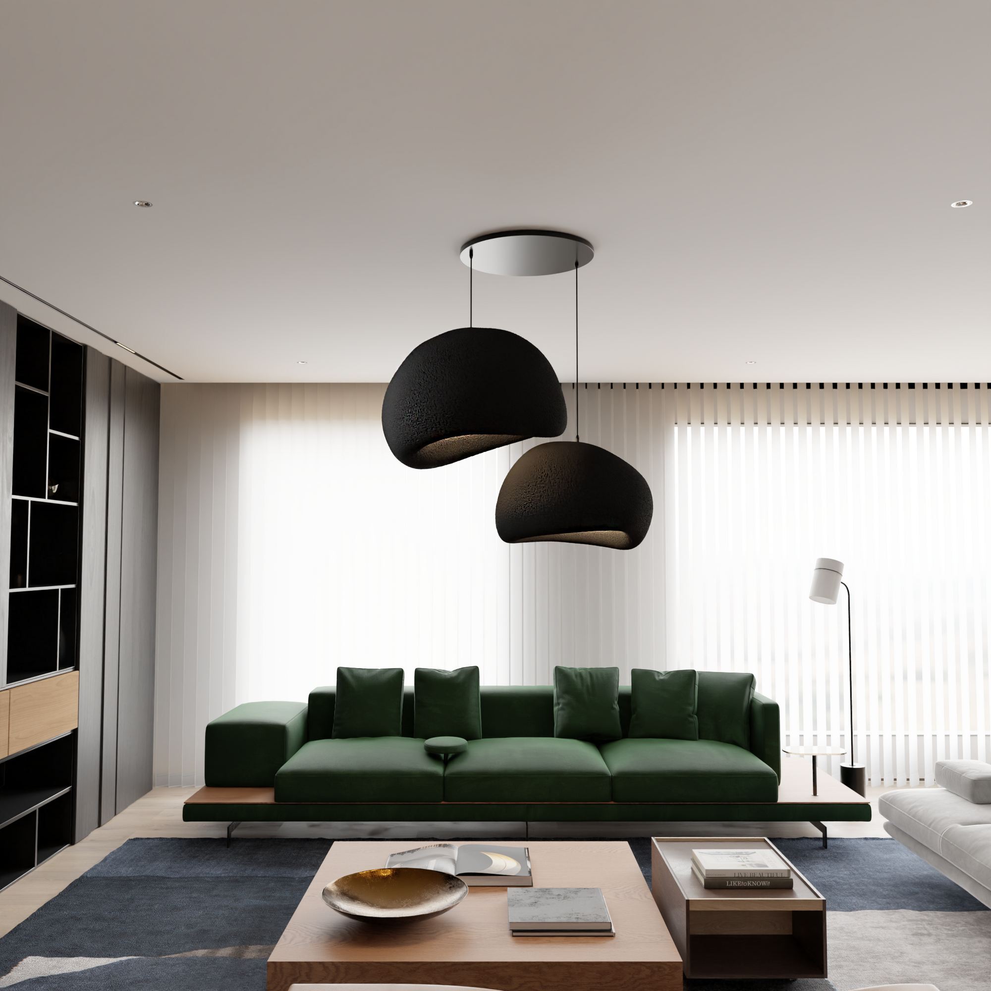 Candeeiro de Teto – 50 x 45 x 32 cm, 42 x 38 x 28 cm – Preto – Composto Polimérico