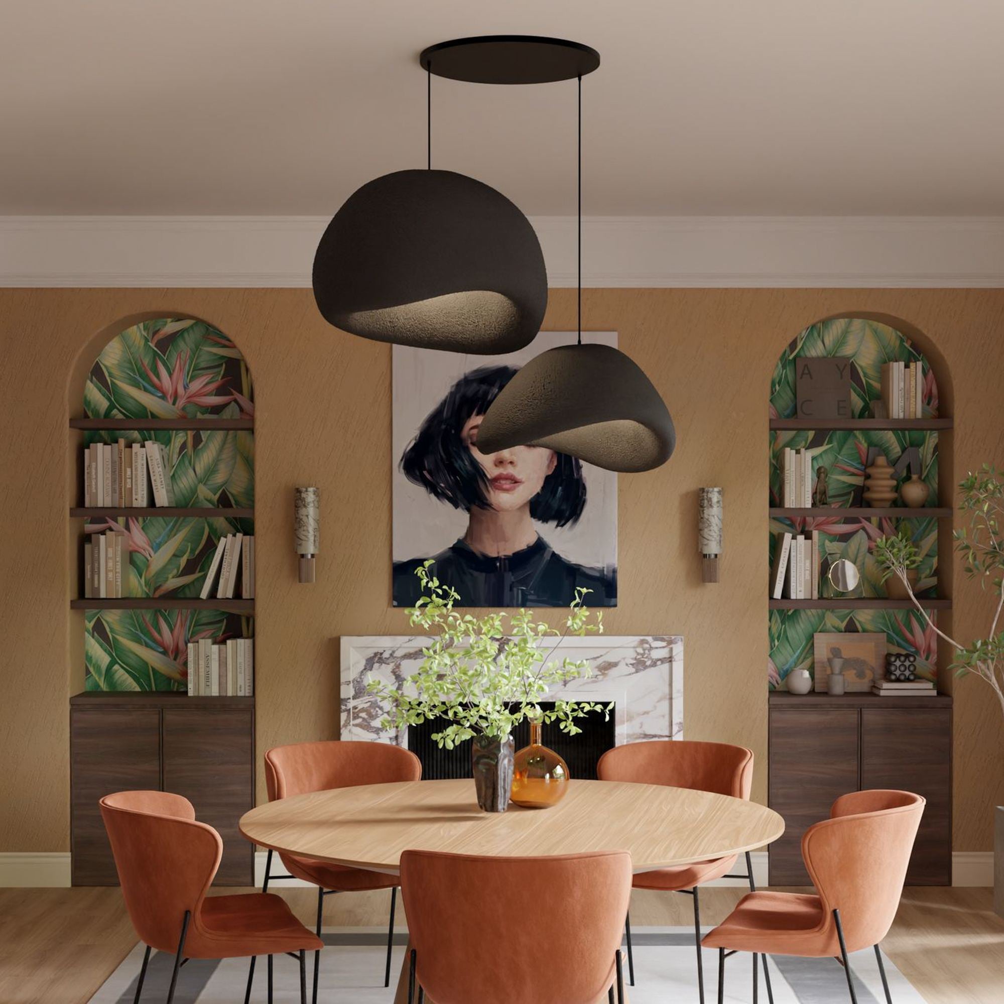 Candeeiro de Teto – 50 x 45 x 32 cm – Preto – Composto Polimérico