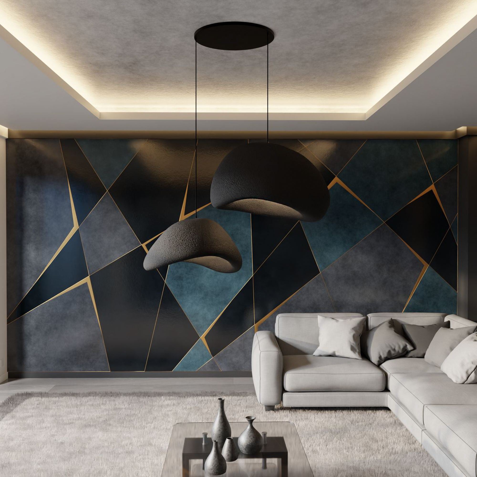 Candeeiro de Teto – 50 x 45 x 32 cm – Preto – Composto Polimérico