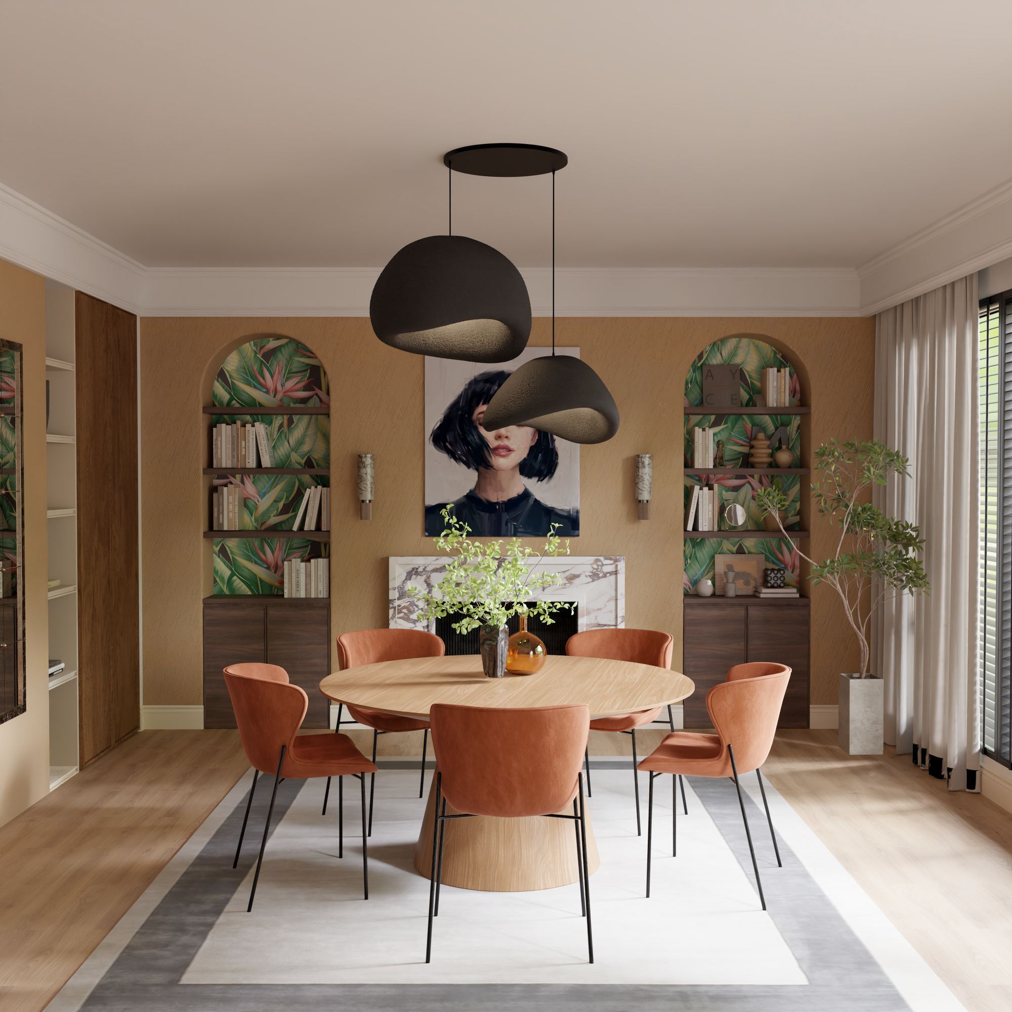 Candeeiro de Teto – 50 x 45 x 32 cm – Preto – Composto Polimérico