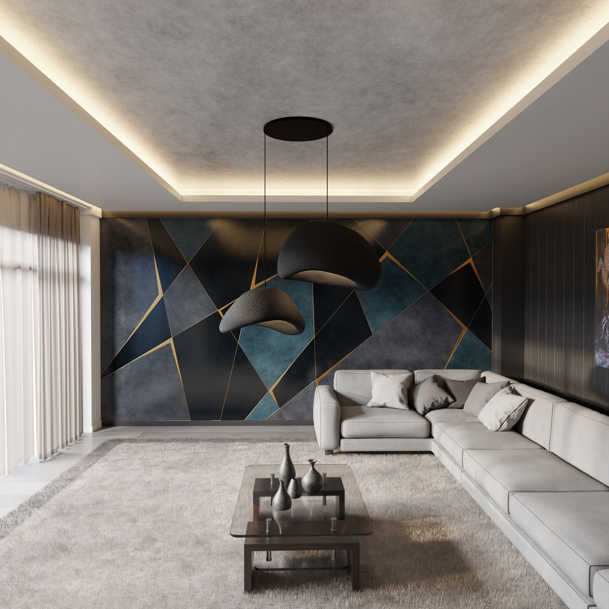 Candeeiro de Teto – 50 x 45 x 32 cm – Preto – Composto Polimérico