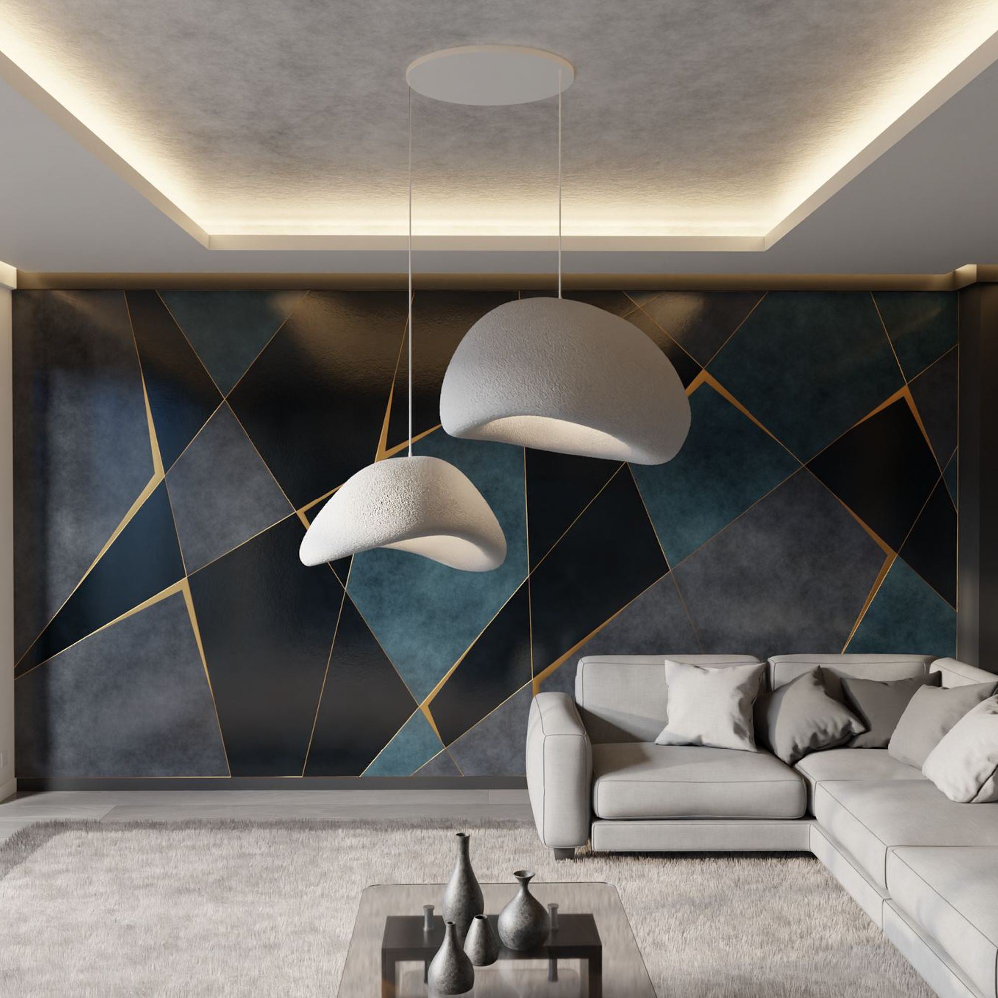 Candeeiro de Teto - 50 x 45 x 32 cm - Cinza Concreto - Composto Polimérico