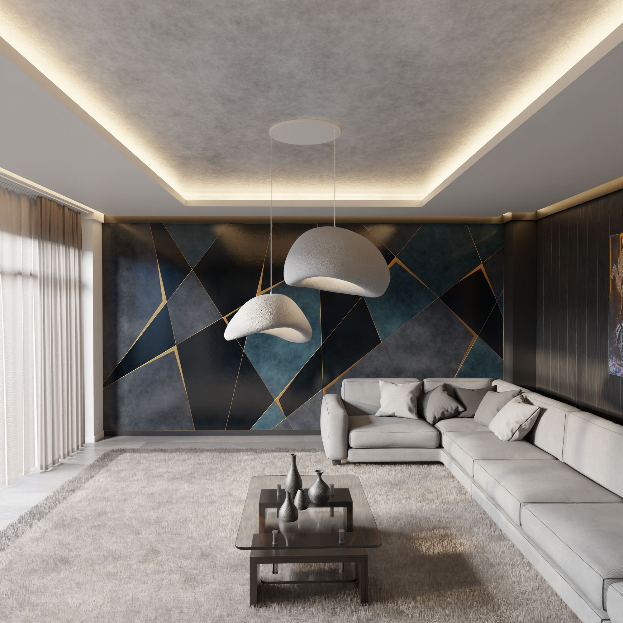 Candeeiro de Teto - 50 x 45 x 32 cm - Cinza Concreto - Composto Polimérico