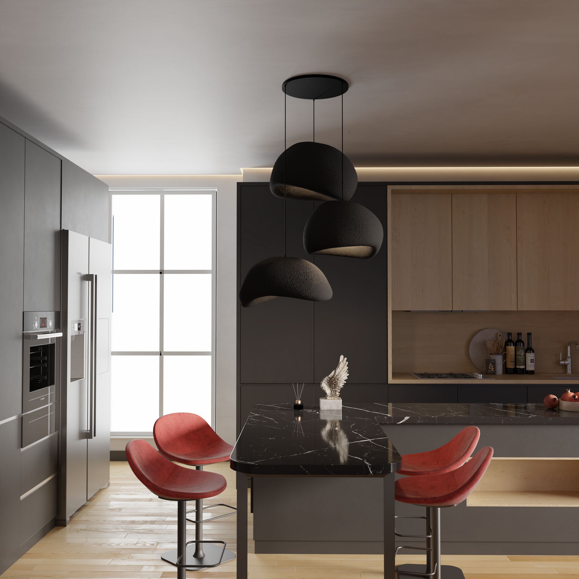 Candeeiro de Teto – 50 x 45 x 32 cm – Preto – Composto Polimérico