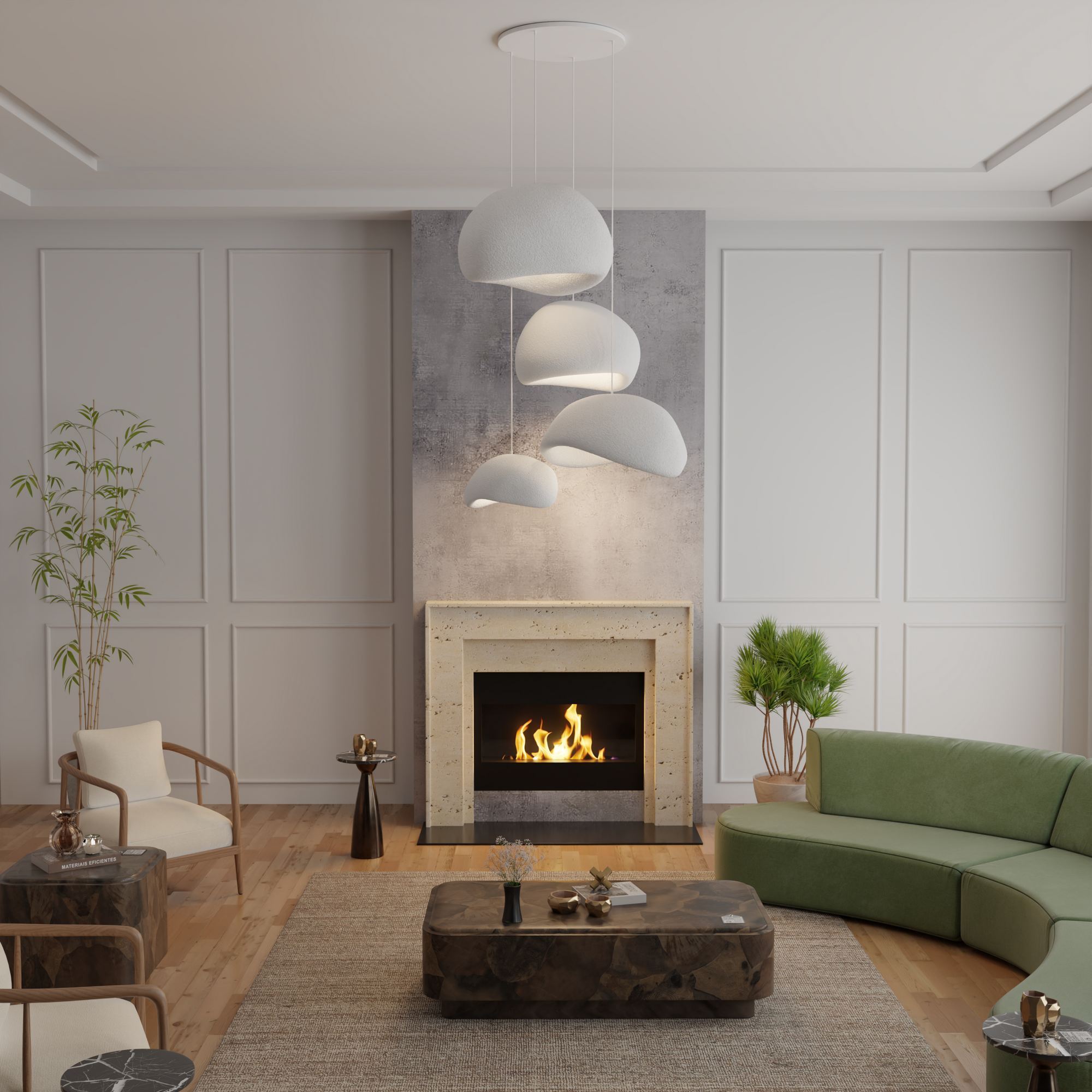 Candeeiro de Teto – 50 x 45 x 32 cm – Branco – Composto Polimérico