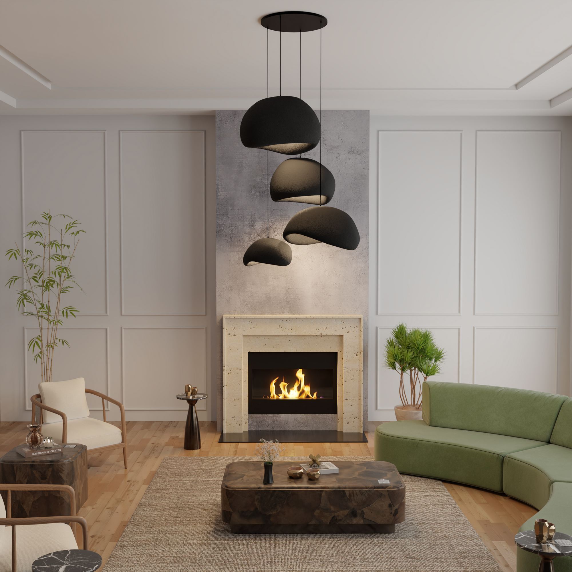 Candeeiro de Teto – 50 x 45 x 32 cm – Preto – Composto Polimérico