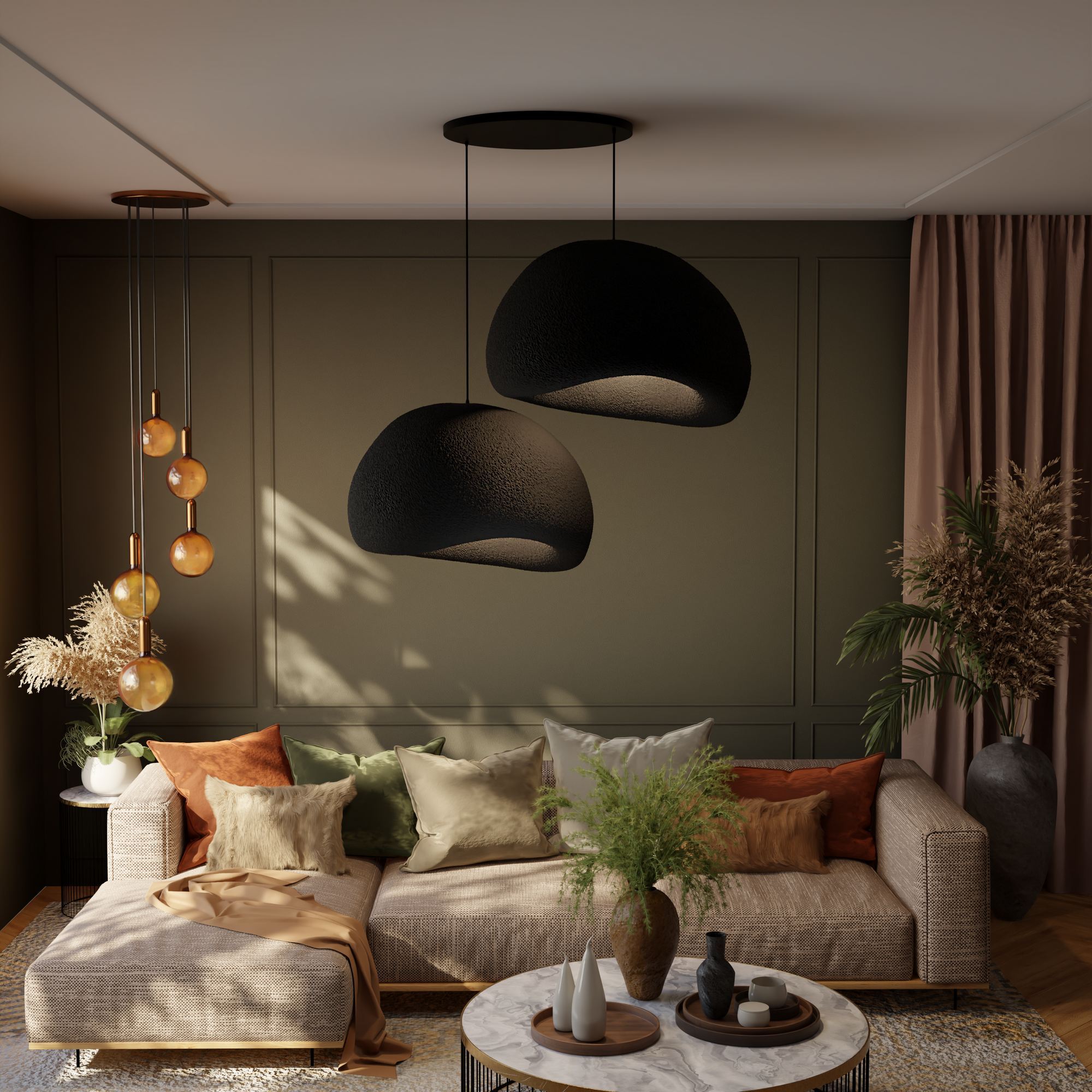 Candeeiro de Teto – 50 x 45 x 32 cm – Preto – Composto Polimérico