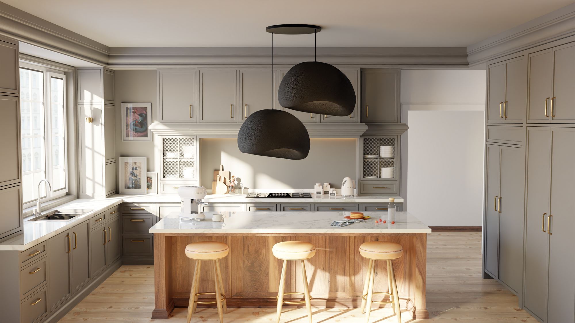 Candeeiro de Teto – 50 x 45 x 32 cm – Preto – Composto Polimérico