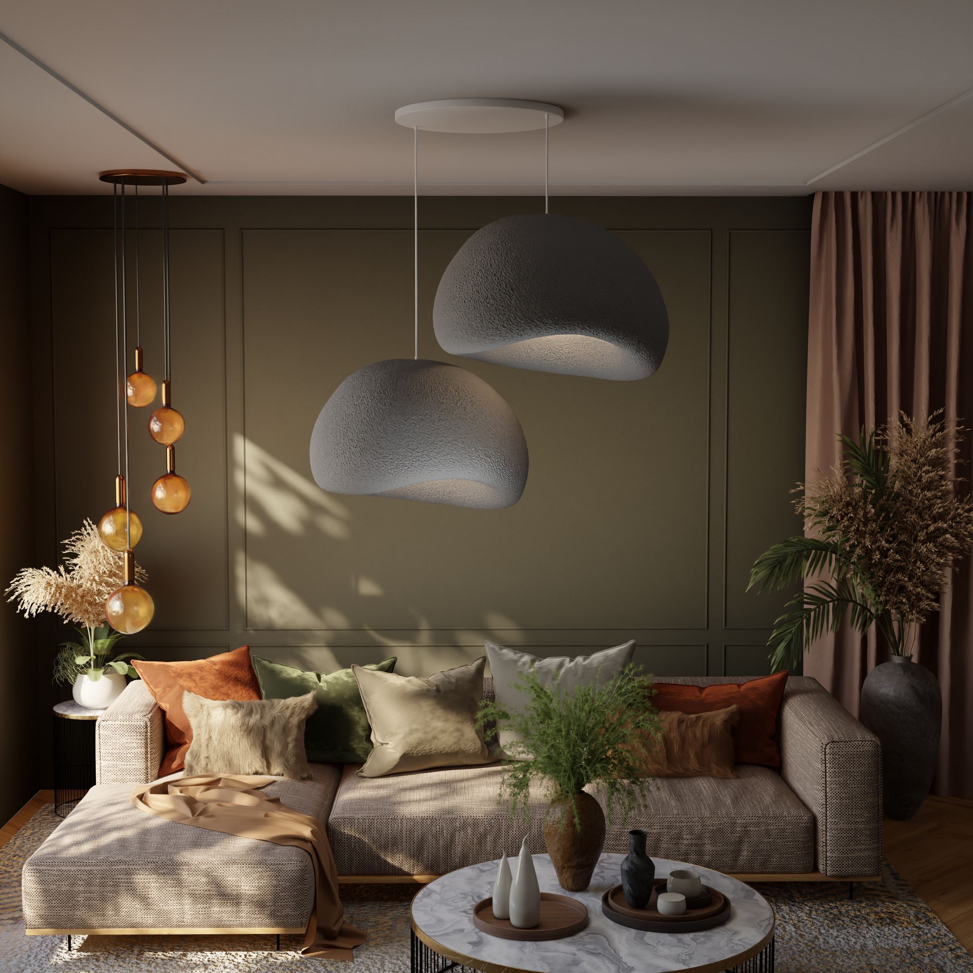 Candeeiro de Teto – 50 x 45 x 32 cm – Cinza Concreto – Composto Polimérico