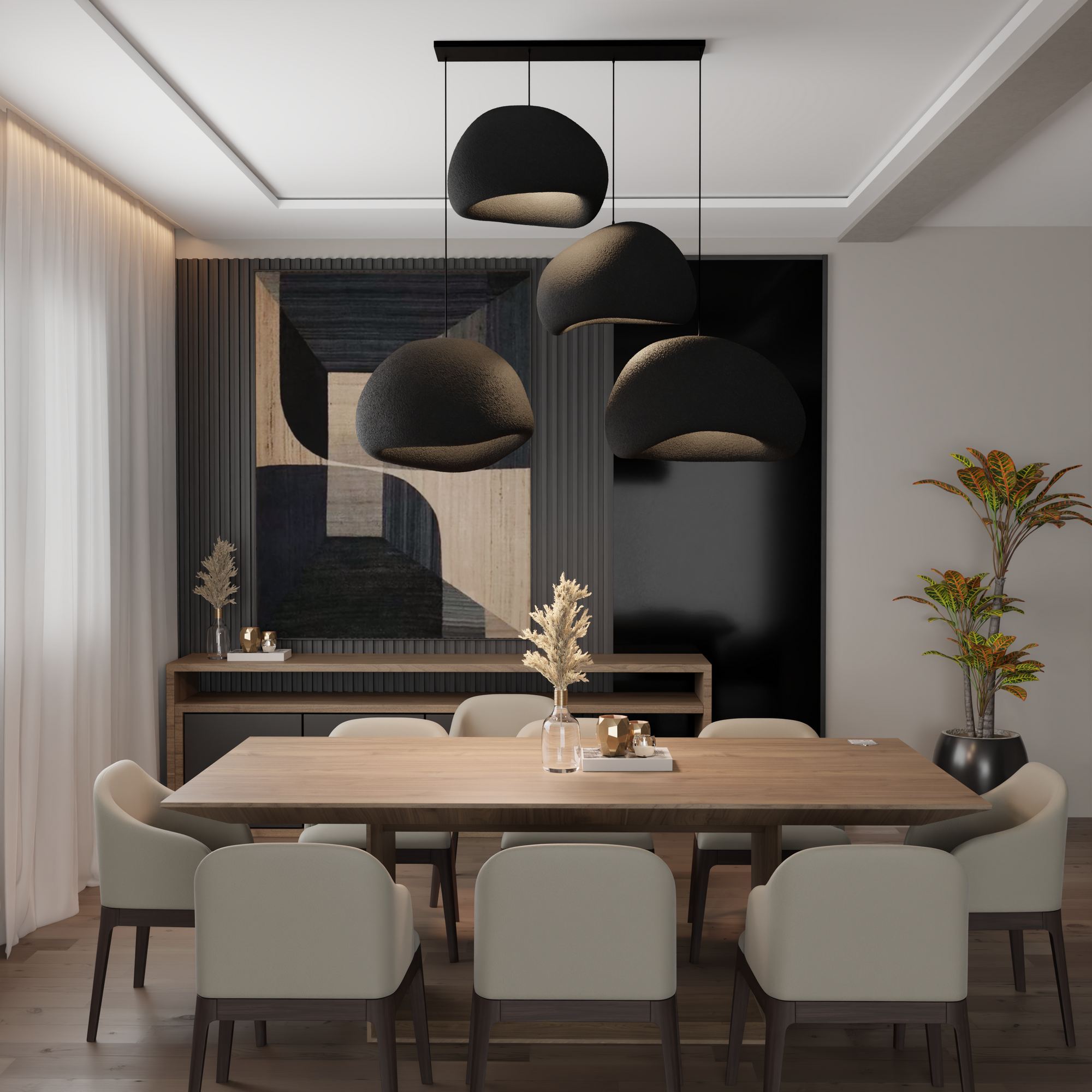 Candeeiro de Teto – 50 x 45 x 32 cm – Preto – Composto Polimérico