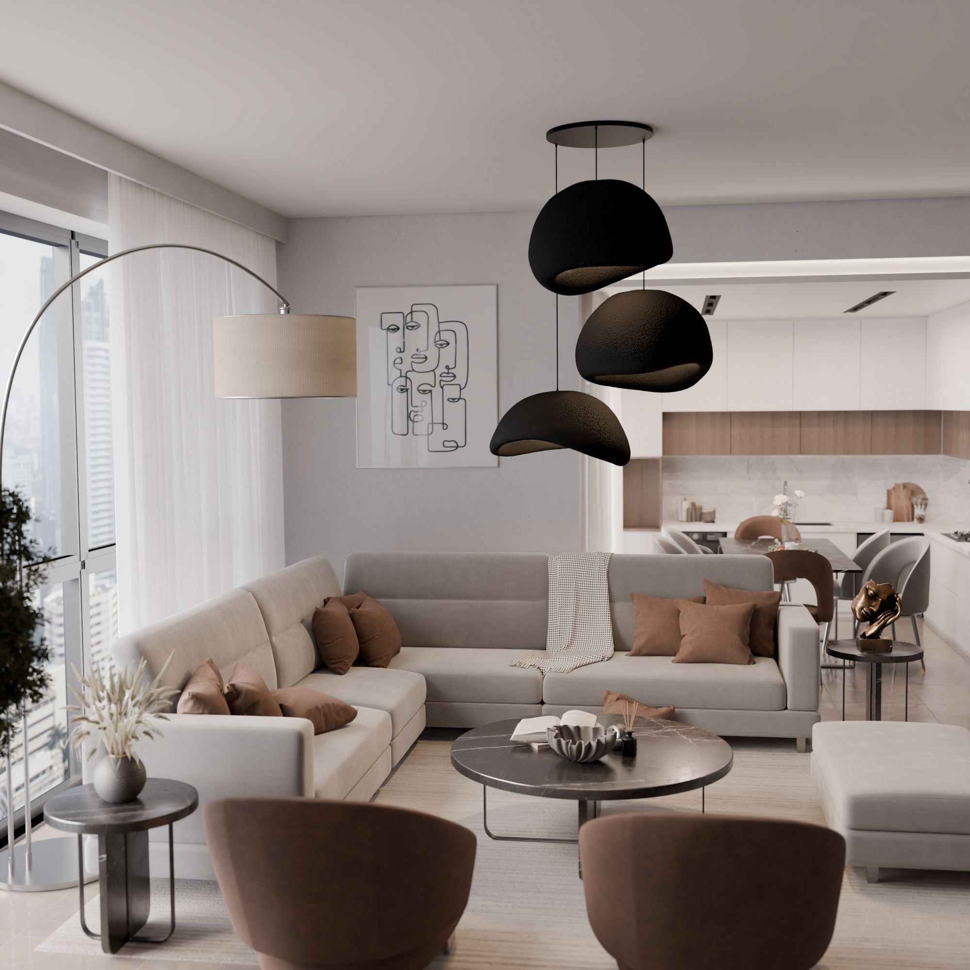 Candeeiro de Teto – 50 x 45 x 32 cm – Preto – Composto Polimérico