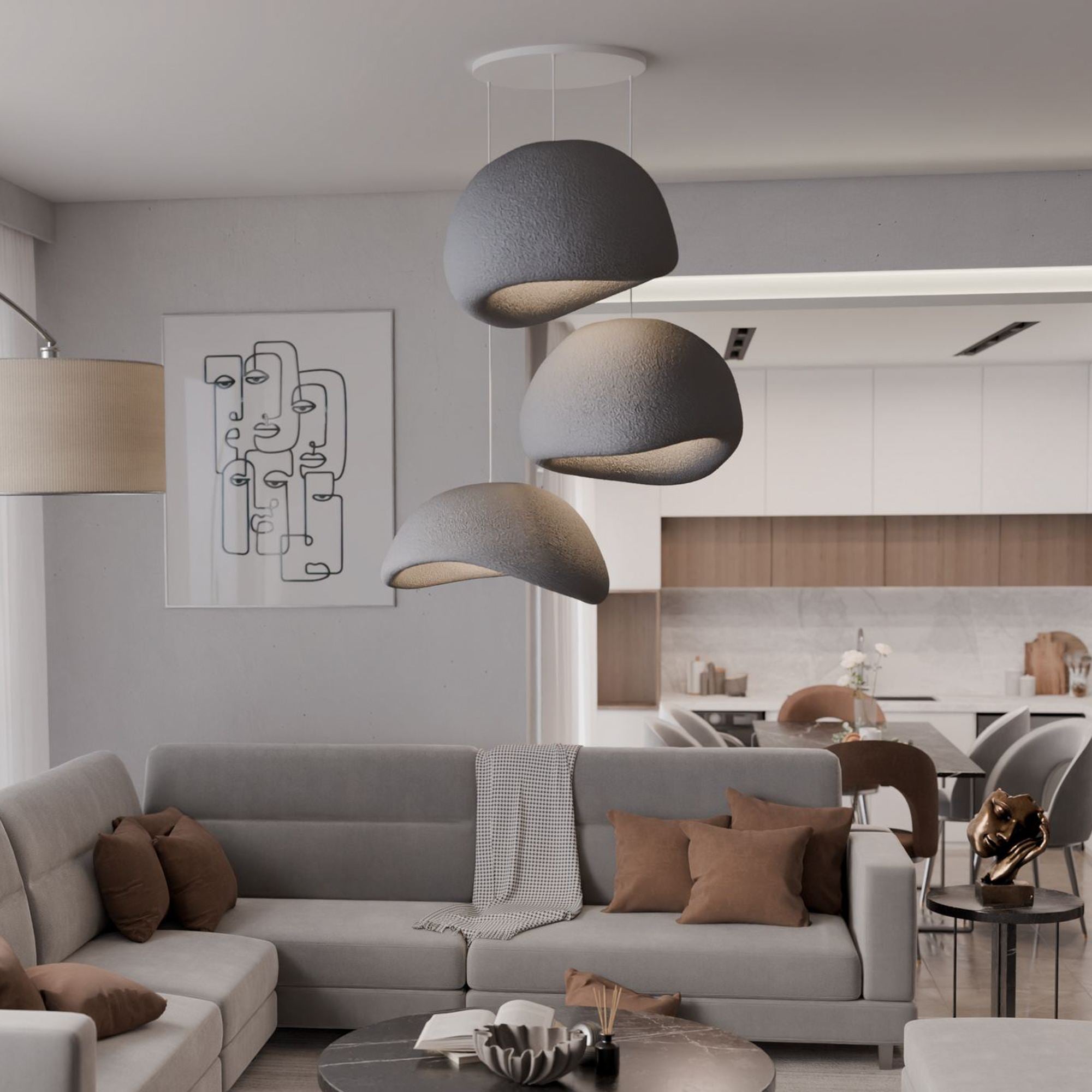 Candeeiro de Teto – 50 x 45 x 32 cm – Cinza Concreto – Composto Polimérico