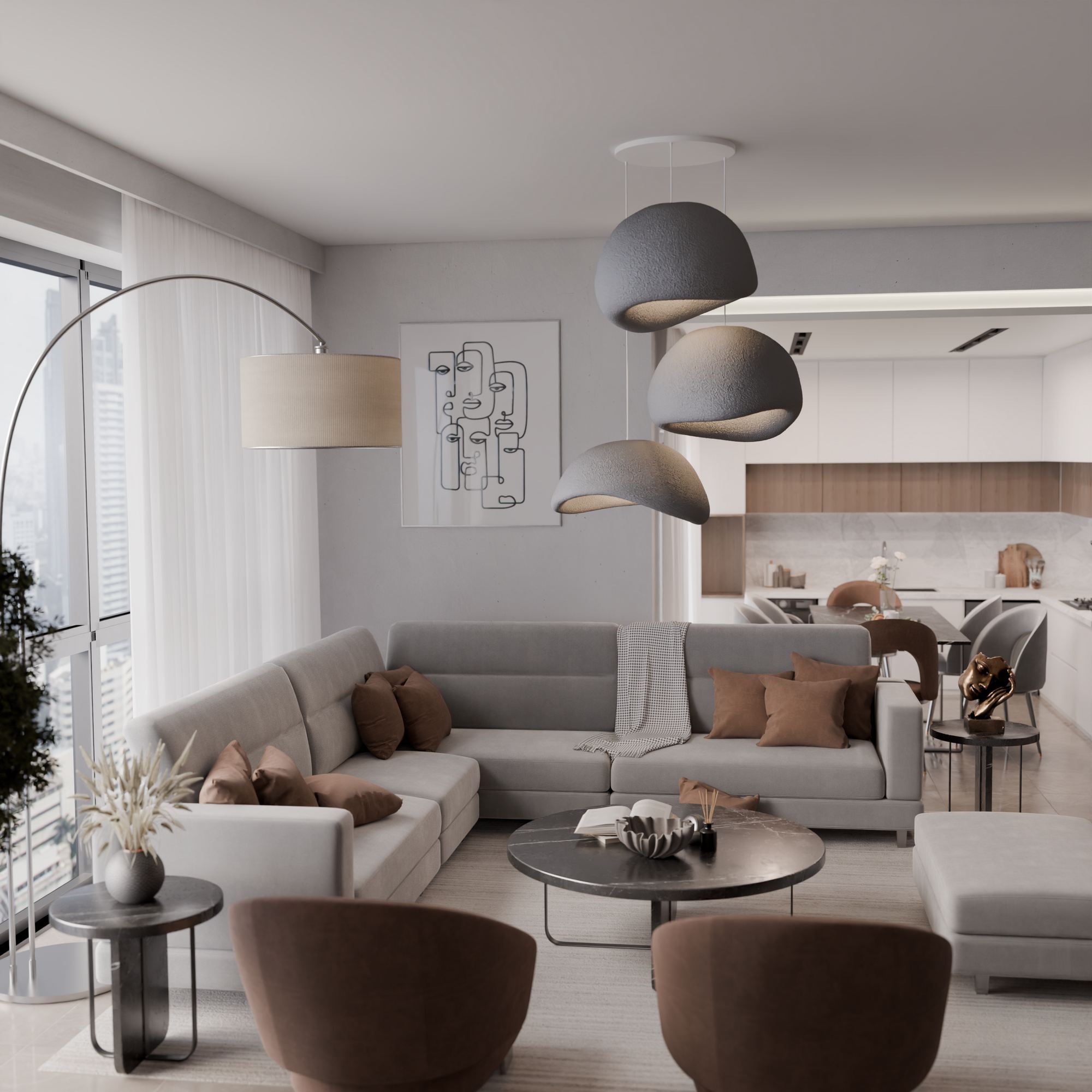 Candeeiro de Teto – 50 x 45 x 32 cm – Cinza Concreto – Composto Polimérico