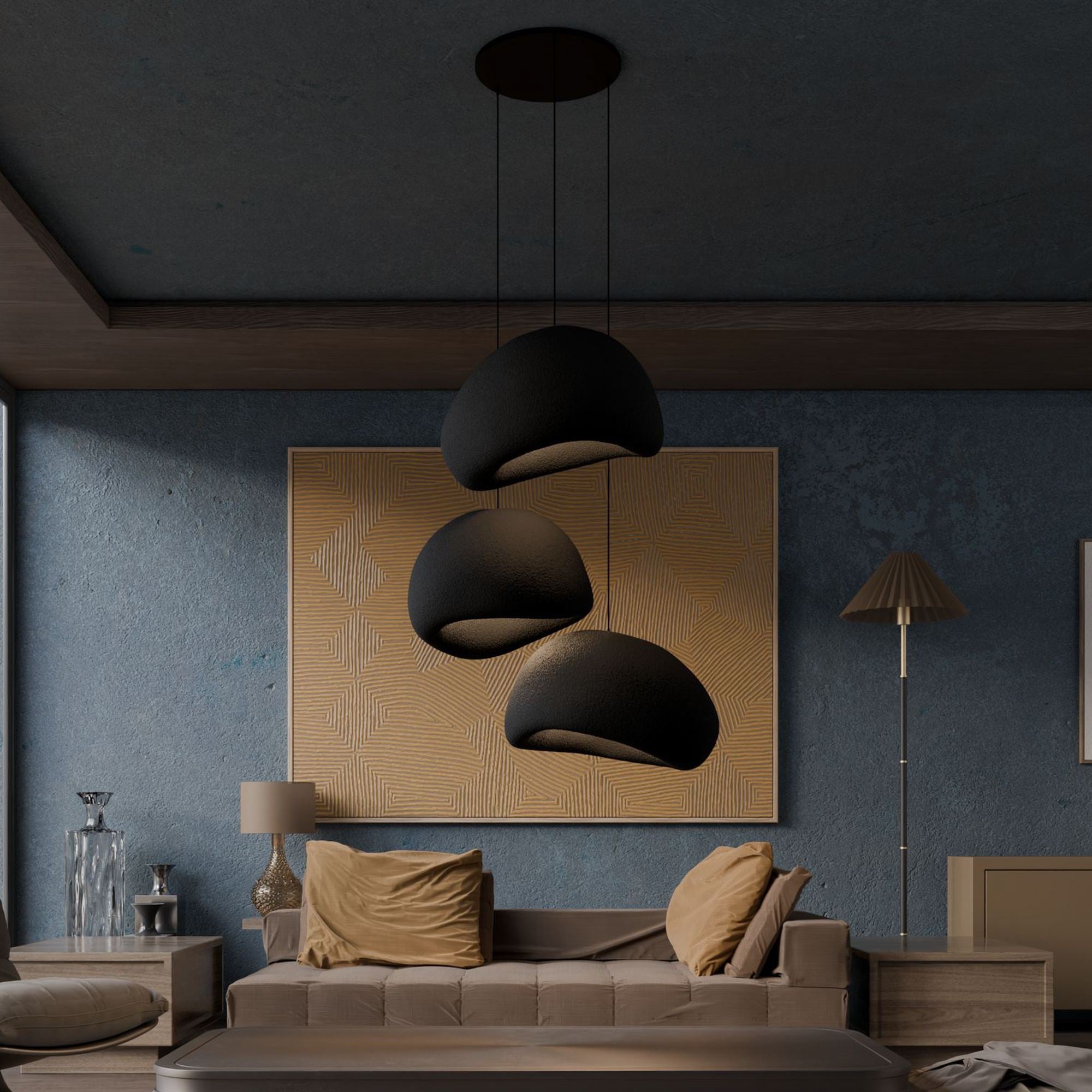 Candeeiro de Teto - 50 x 45 x 32 cm - Preto - Composto Polimérico