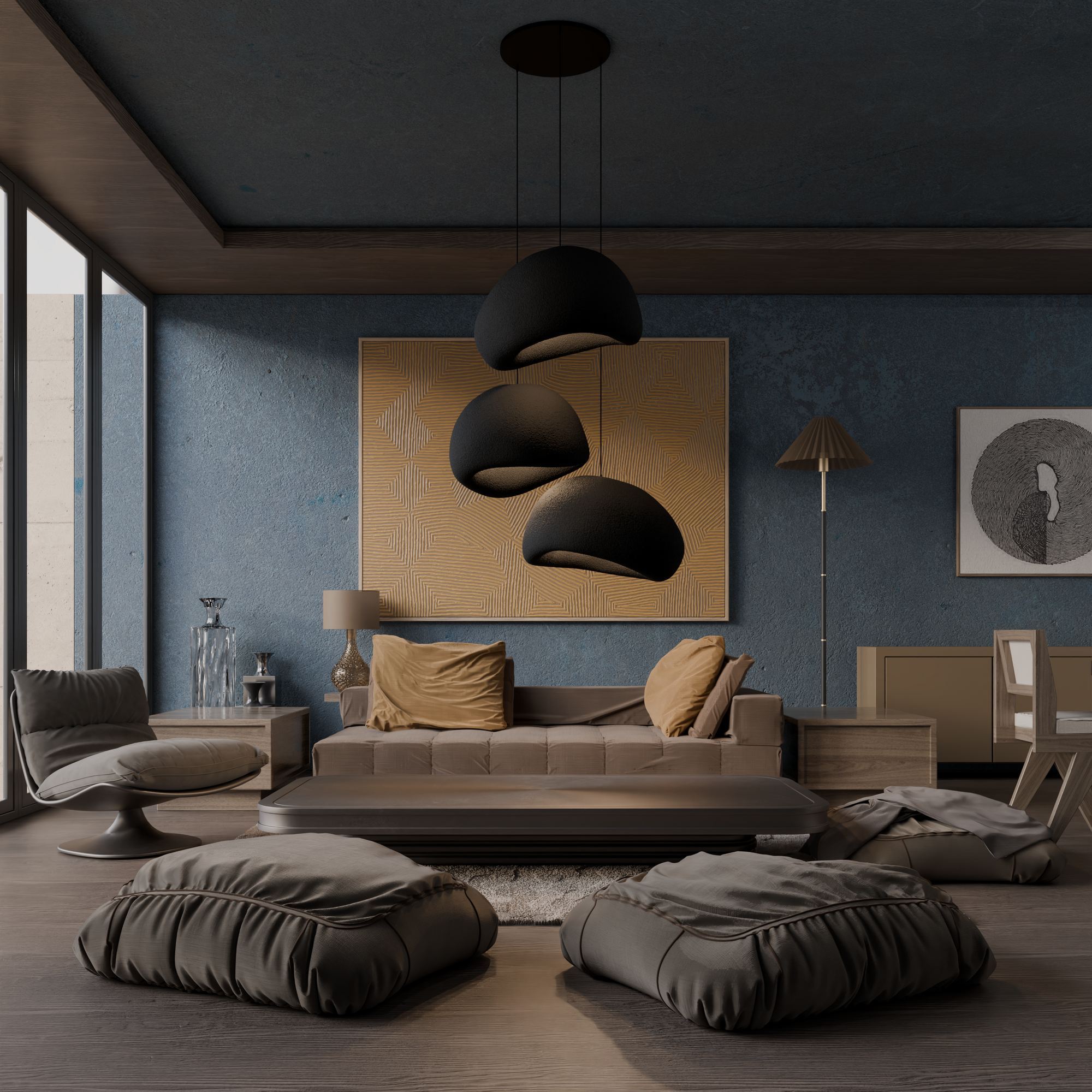 Candeeiro de Teto - 50 x 45 x 32 cm - Preto - Composto Polimérico