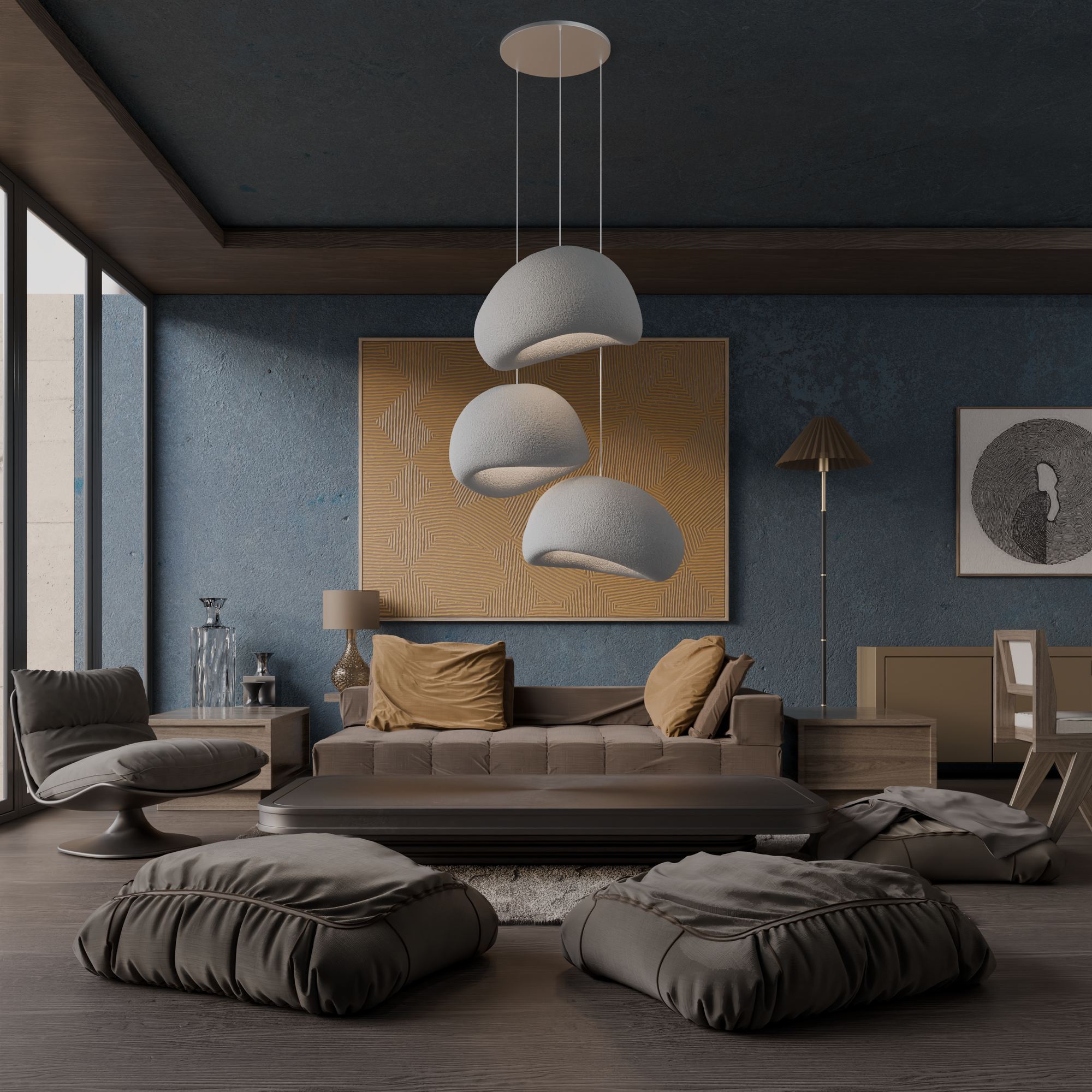 Candeeiro de Teto – 50 x 45 x 32 cm – Cinza Concreto – Composto Polimérico