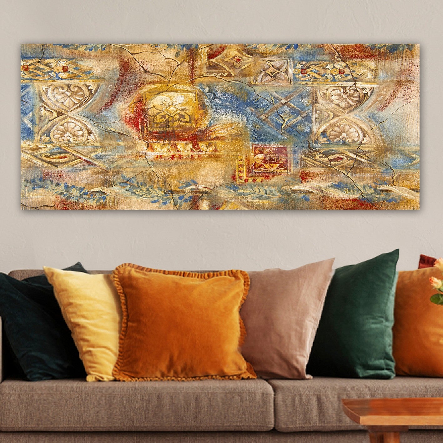 Tela Decorativa Multicolor em Canvas 100% 50x120 cm com Moldura de Madeira (3 cm)