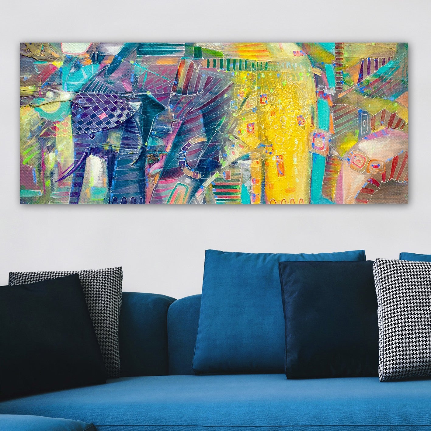 Quadro Decorativo em Tela Multicolor com Moldura de Madeira (3 cm) – 50 x 120 cm