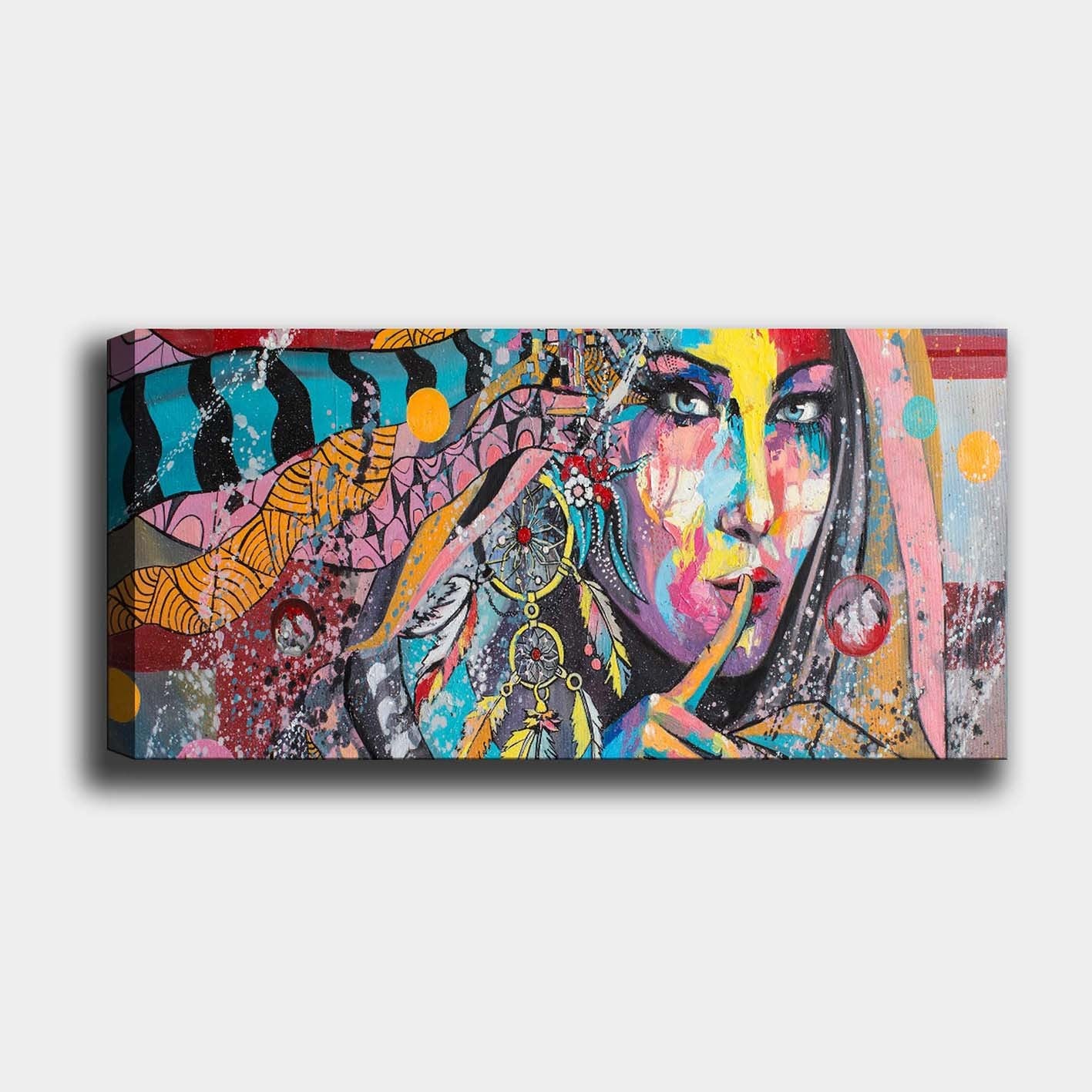 Quadro Decorativo em Tela Canvas Multicolor 50 x 120 cm com Moldura de Madeira (3 cm)