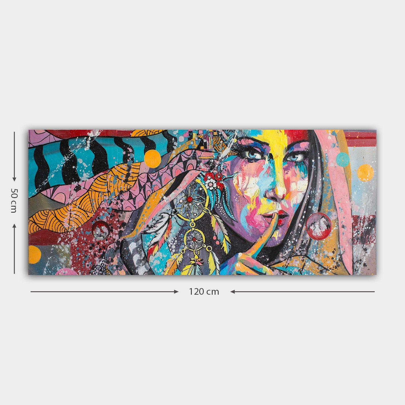 Quadro Decorativo em Tela Canvas Multicolor 50 x 120 cm com Moldura de Madeira (3 cm)