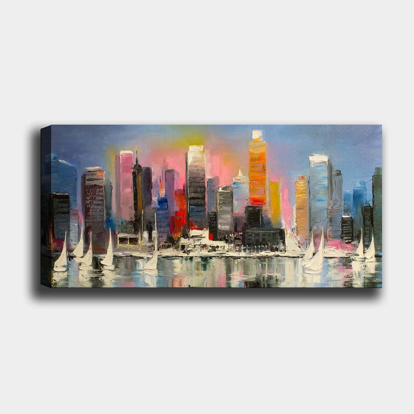 Quadro em Tela Decorativa Multicolor 50x120 cm com Moldura de Madeira 3 cm – 100% Canvas