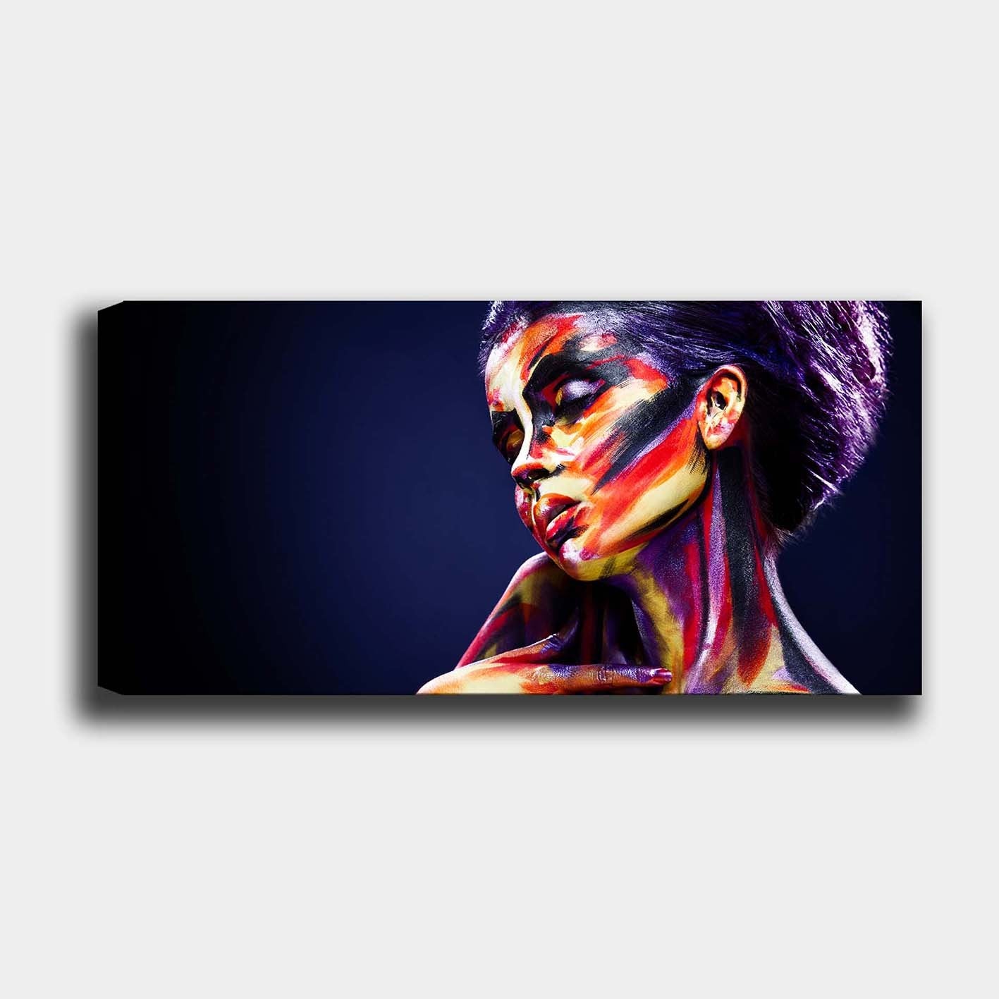 Quadro em Tela Decorativo Multicolor 50x120 cm com Moldura de Madeira (3 cm)