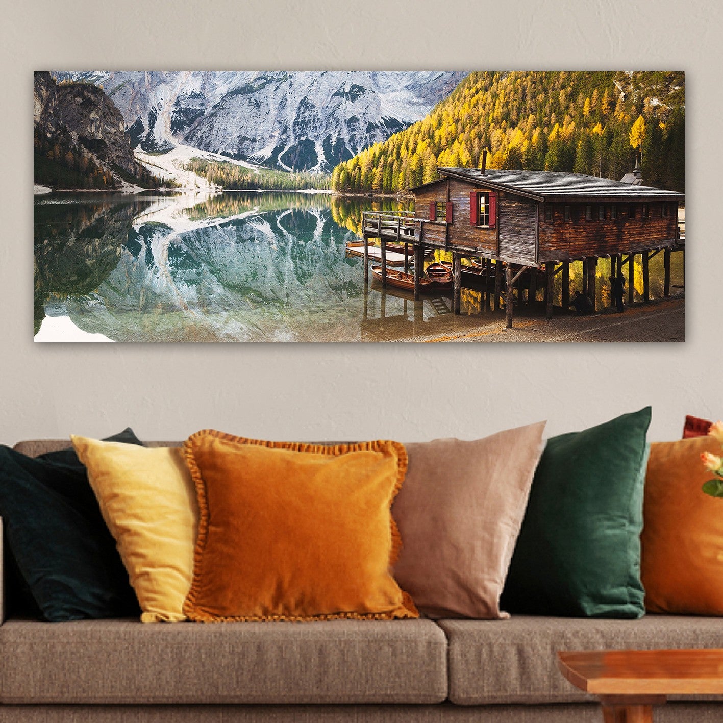 Quadro Decorativo em Tela Multicolor 50x120 cm com Moldura de Madeira (3 cm)