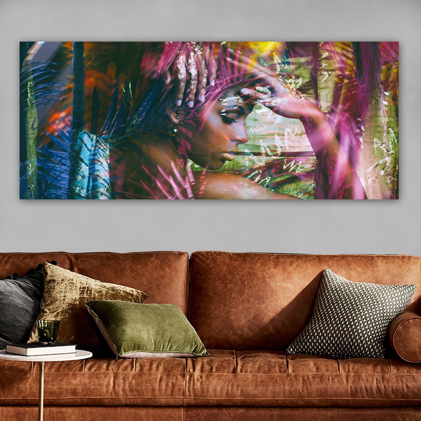 Quadro Decorativo em Tela Multicolor 50x120 cm com Moldura de Madeira (3 cm)