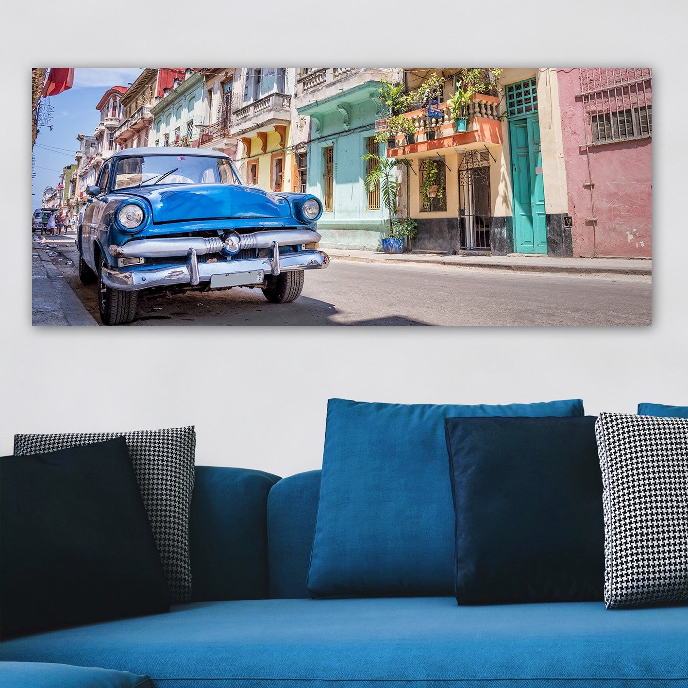 Quadro em Tela Decorativa Multicolor 50 x 120 cm com Moldura de Madeira (3 cm)