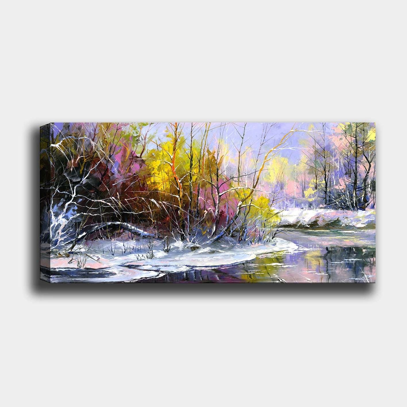 Quadro em Tela Decorativo Multicolor 50x120 cm com Moldura de Madeira (3 cm)