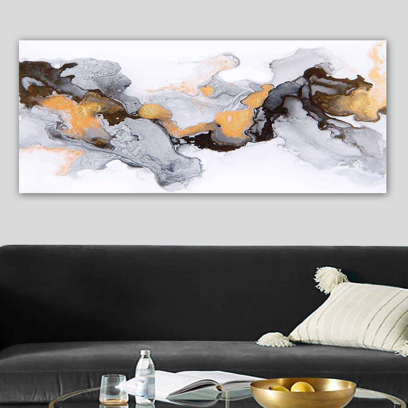 Tela Decorativa em Canvas Multicolor 50x120 cm com Moldura de Madeira 3 cm