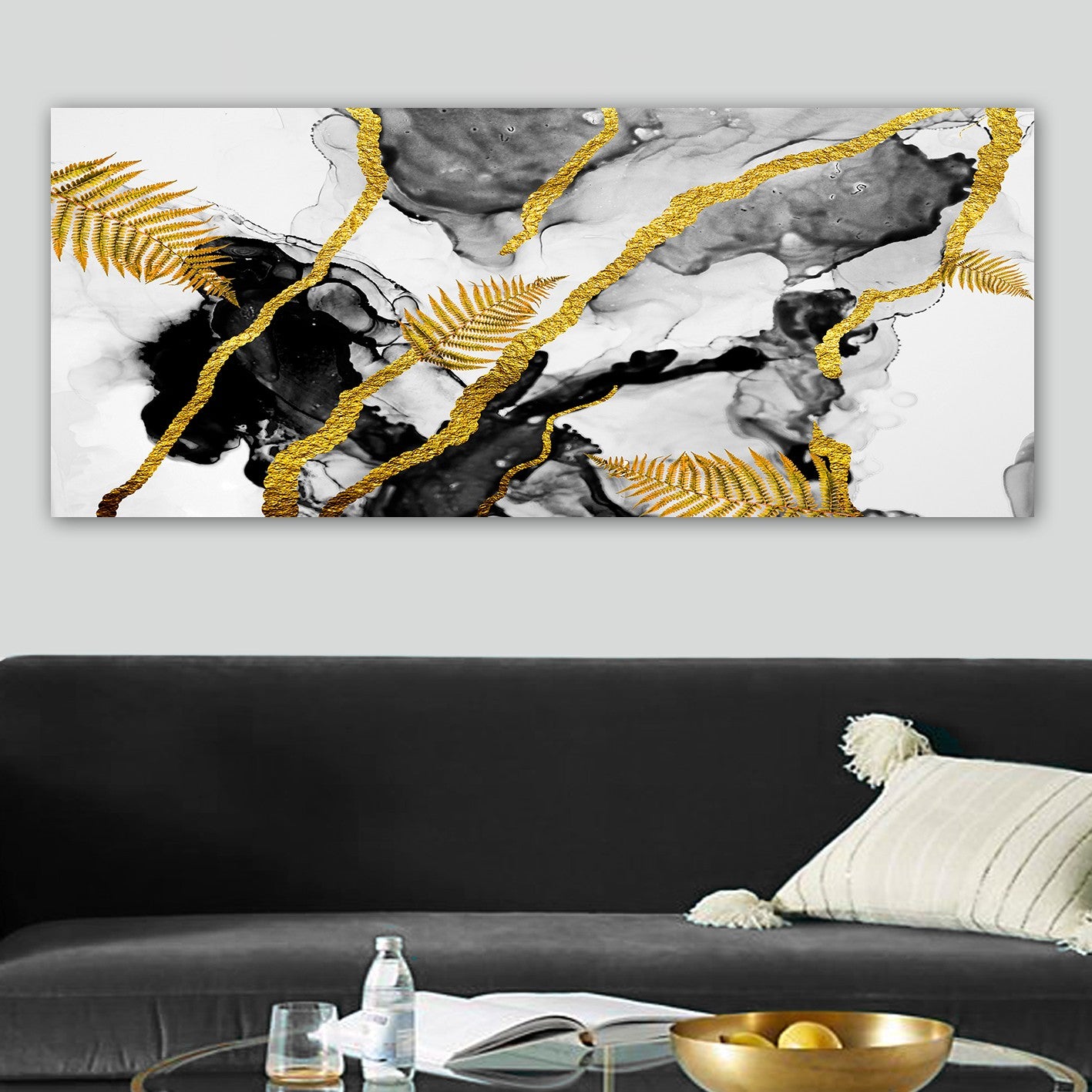 Pintura decorativa em tela – 50 x 120 cm – Moldura de madeira 3 cm