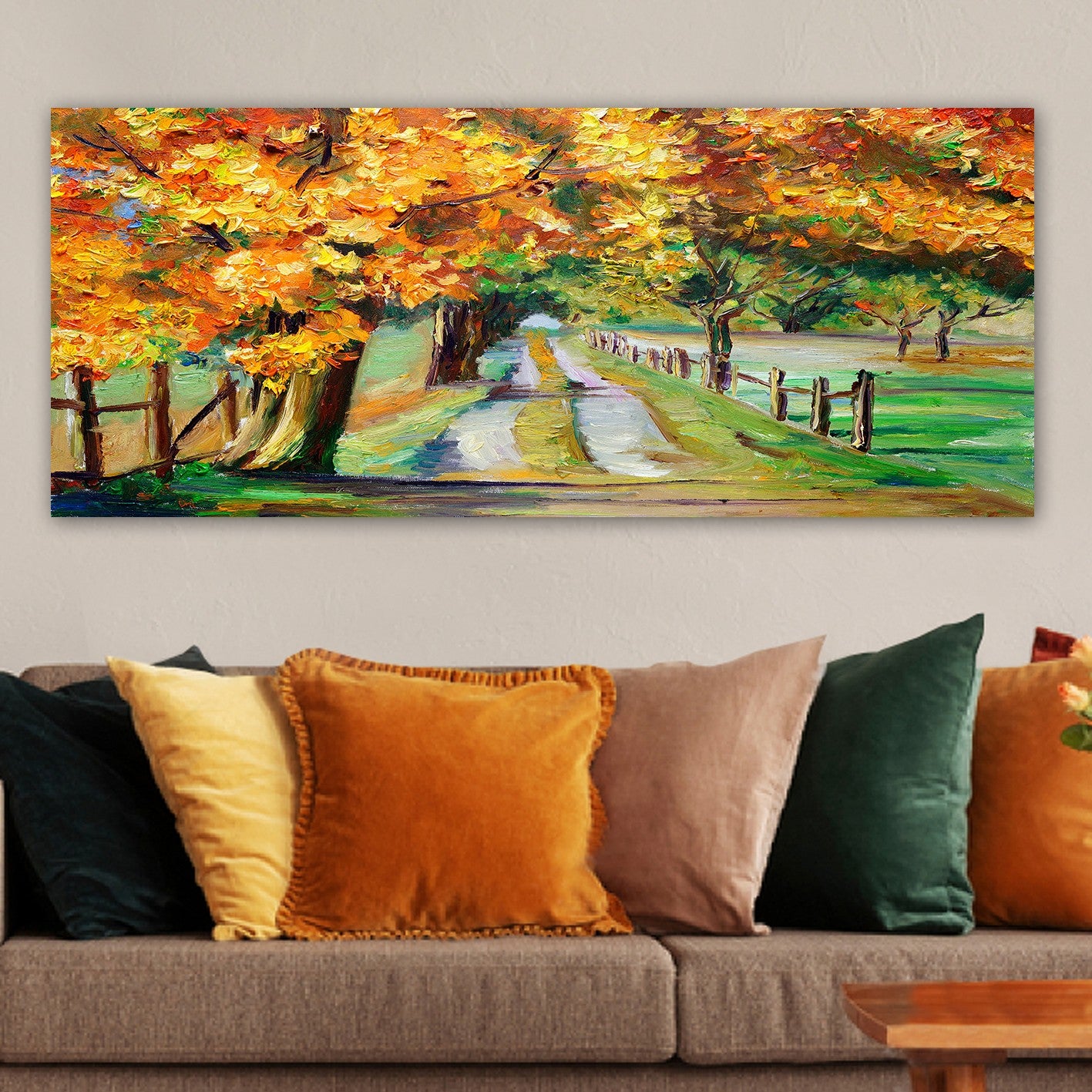 Quadro Decorativo em Tela Multicolor 50x120 cm com Moldura de Madeira (3 cm)