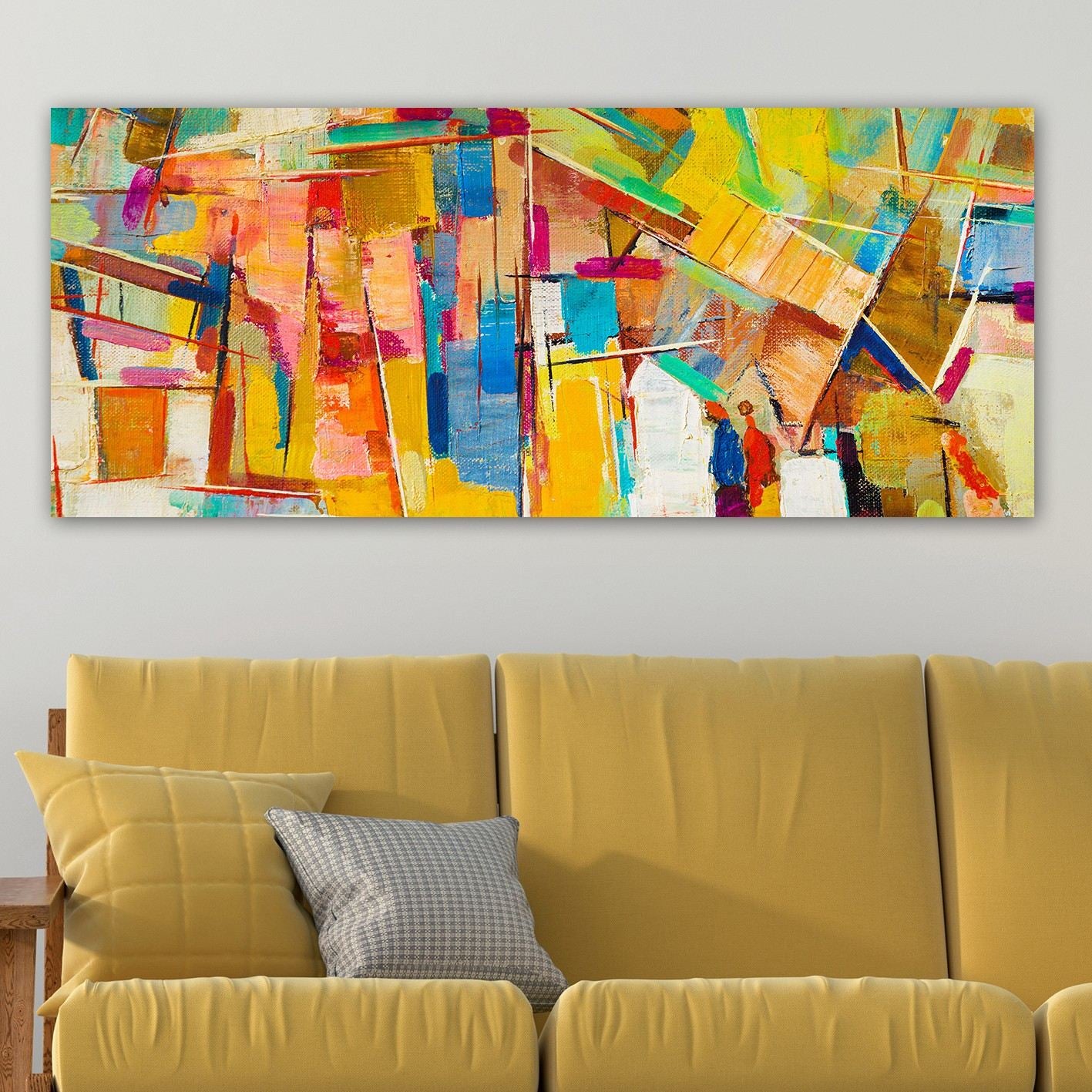 Quadro em Tela Decorativo Multicolor 50x120 cm com Moldura de Madeira (3 cm)