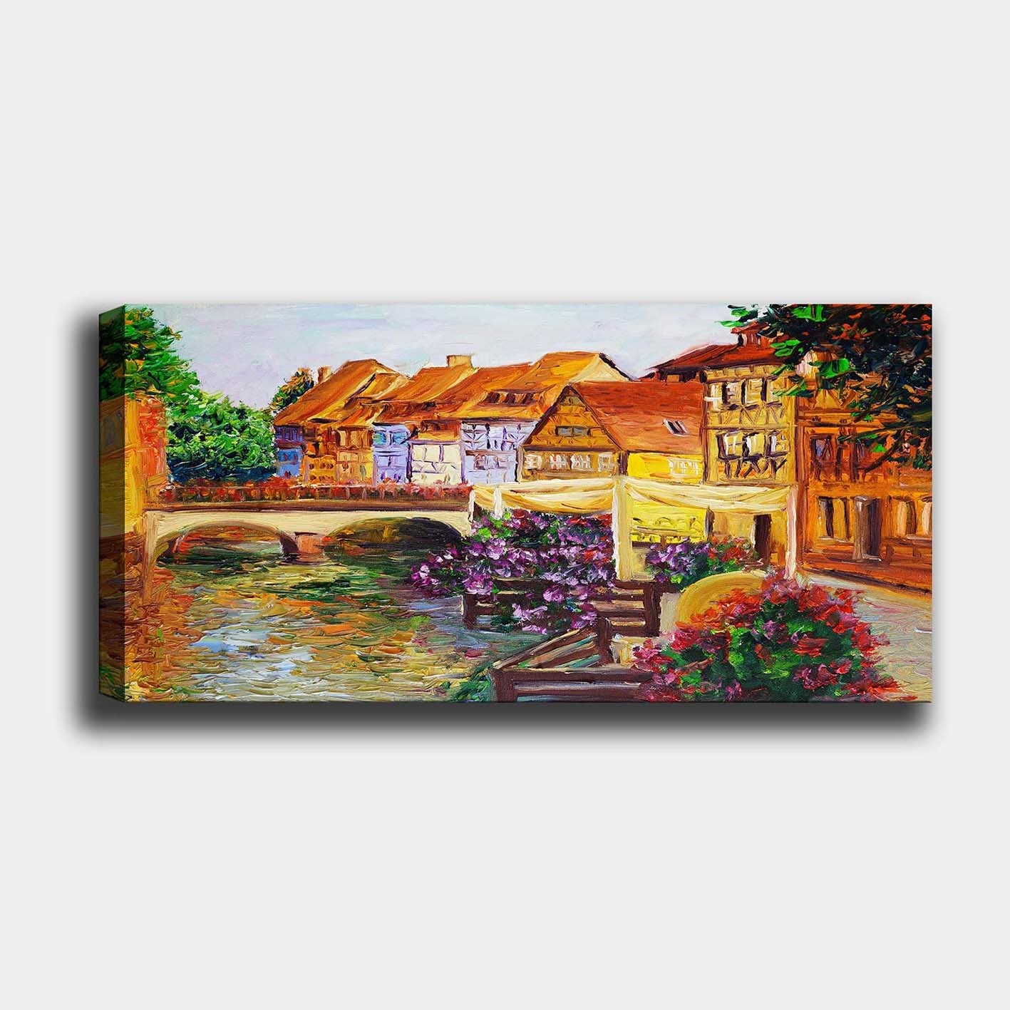 Tela Decorativa em Canvas Multicolor 50 x 120 cm com Moldura de Madeira (3 cm)