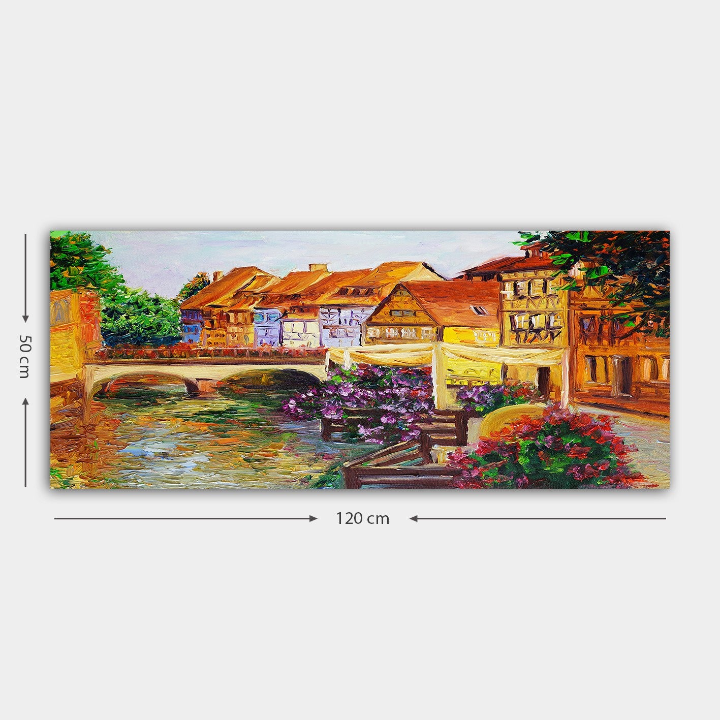 Tela Decorativa em Canvas Multicolor 50 x 120 cm com Moldura de Madeira (3 cm)