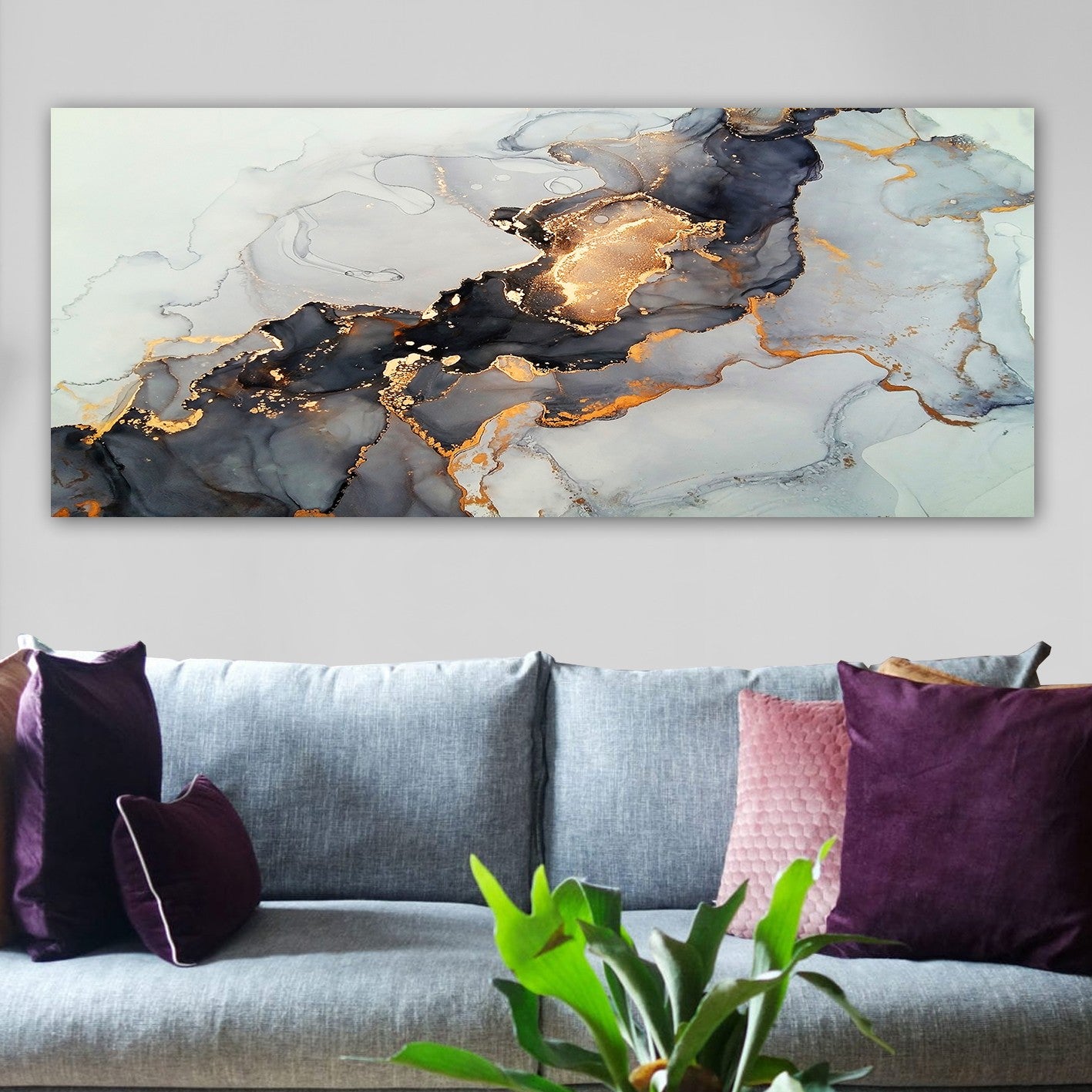 Impressionante pintura decorativa em tela, 50 x 120 cm | 100% tela, moldura de madeira com 3 cm de espessura | Perfeito para amantes de decoração e arte, obra de arte anônima exclusiva