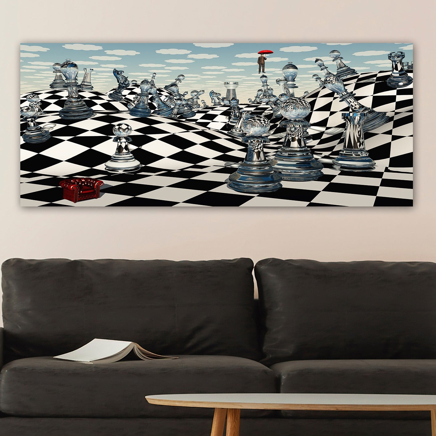 Quadro em Tela Decorativo Multicolor 50 x 120 cm com Moldura de Madeira (3 cm)