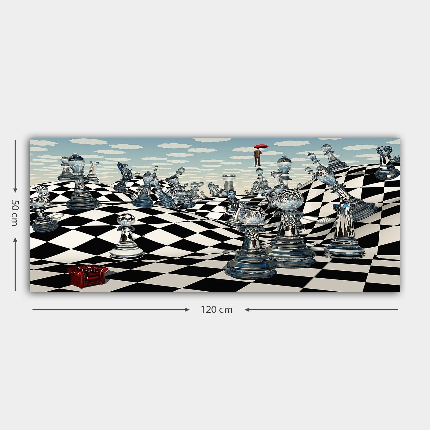 Quadro em Tela Decorativo Multicolor 50 x 120 cm com Moldura de Madeira (3 cm)