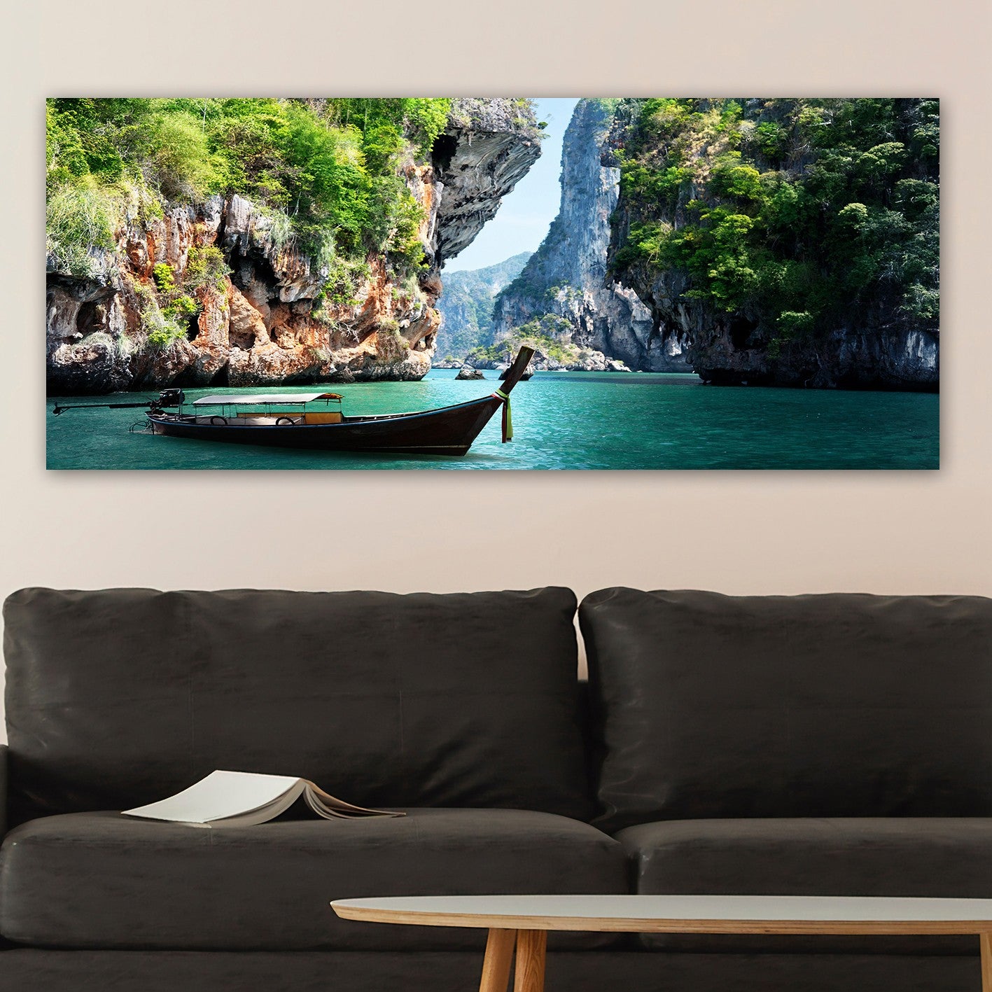 Quadro em Tela Decorativo Multicolor 50x120 cm com Moldura de Madeira (3 cm)
