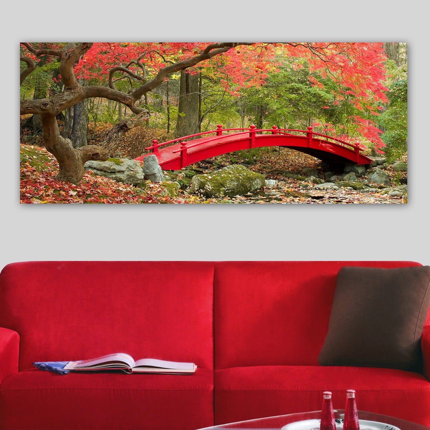 Quadro em Tela Decorativo Multicolor 50x120 cm com Moldura de Madeira (3 cm)