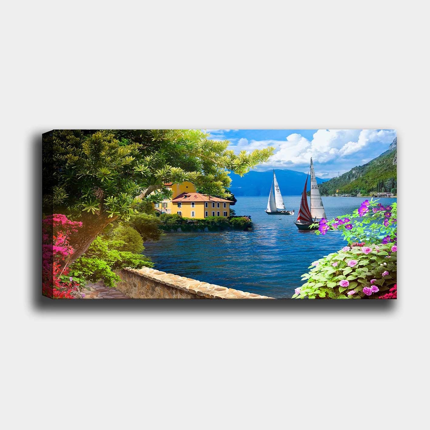 Quadro em Tela Multicolor 50x120 cm com Moldura de Madeira (3 cm)