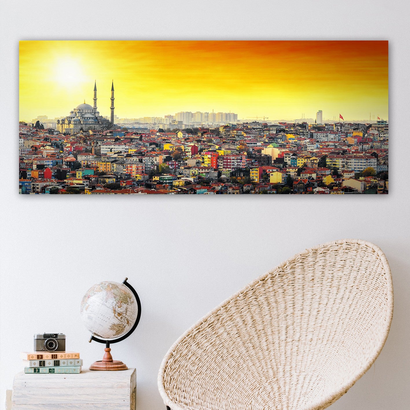 Tela Decorativa em Canvas Multicolor 50x120 cm com Moldura em Madeira (3 cm)